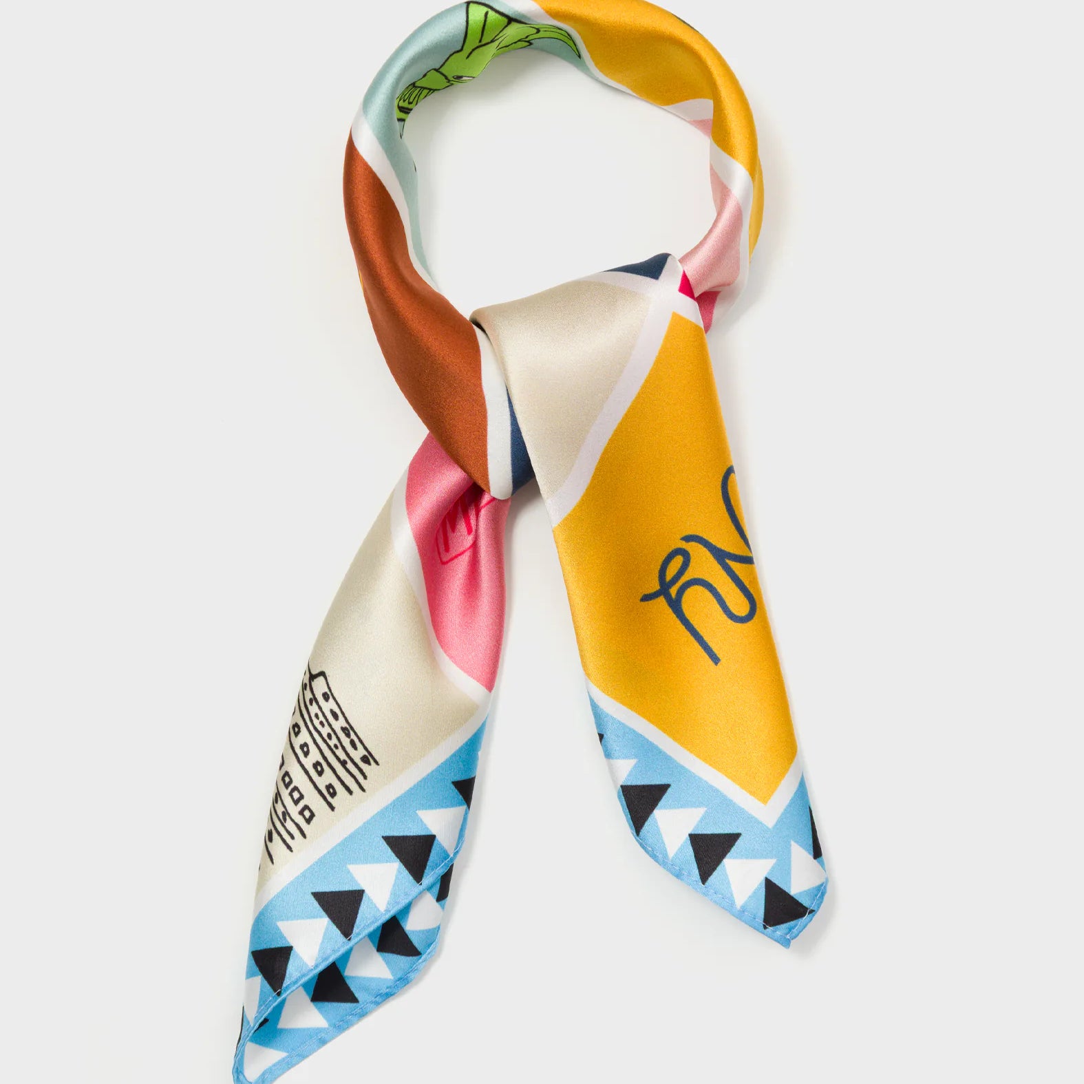 Blue Silk Scarf - New York Bingo - Tied