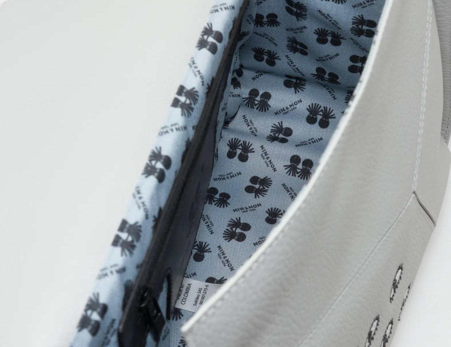 Houston Moonwalk Gray Leather Shoulder Bag - All Over Eyes Embroidery - Inside View