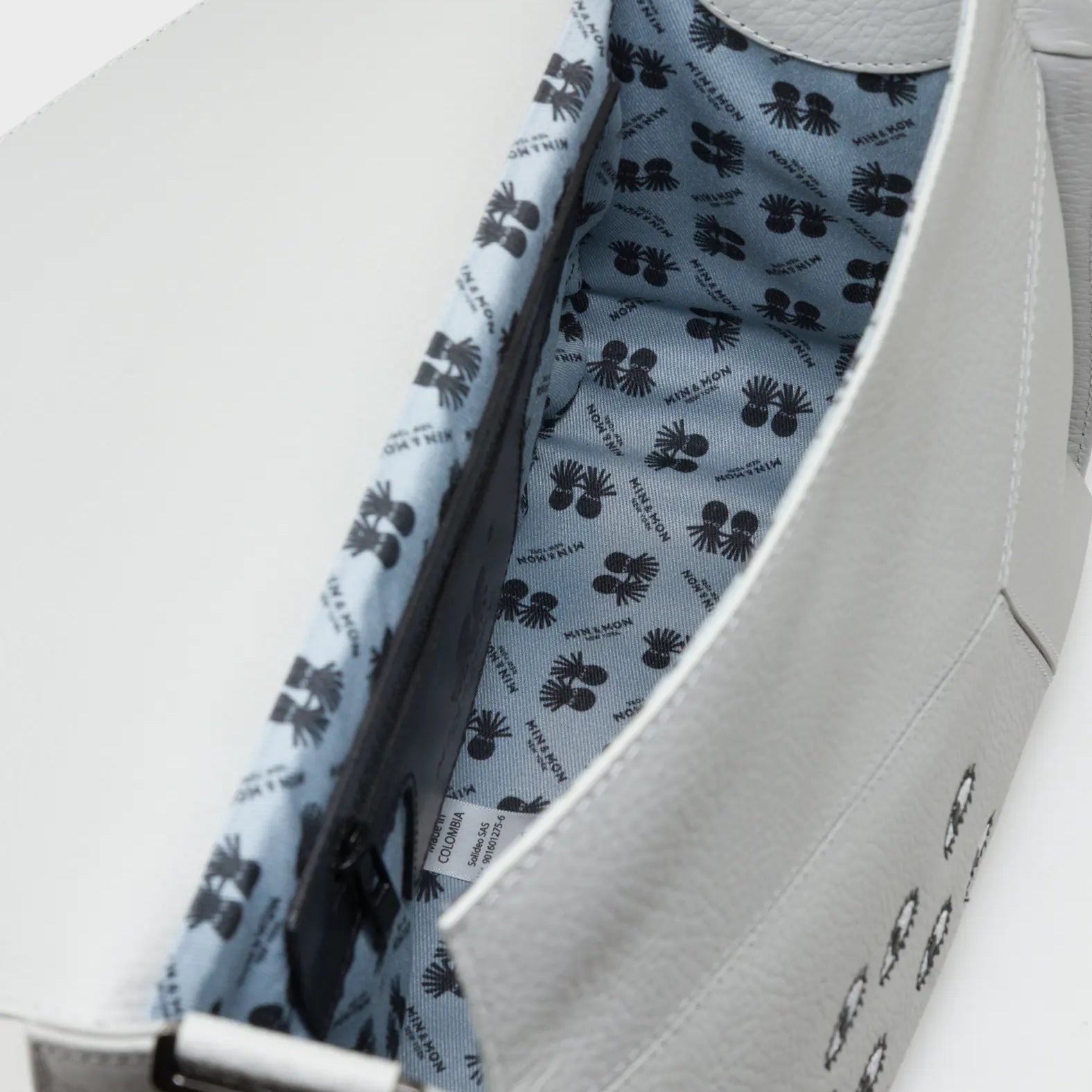 Houston Moonwalk Gray Leather Shoulder Bag - All Over Eyes Embroidery - Inside View