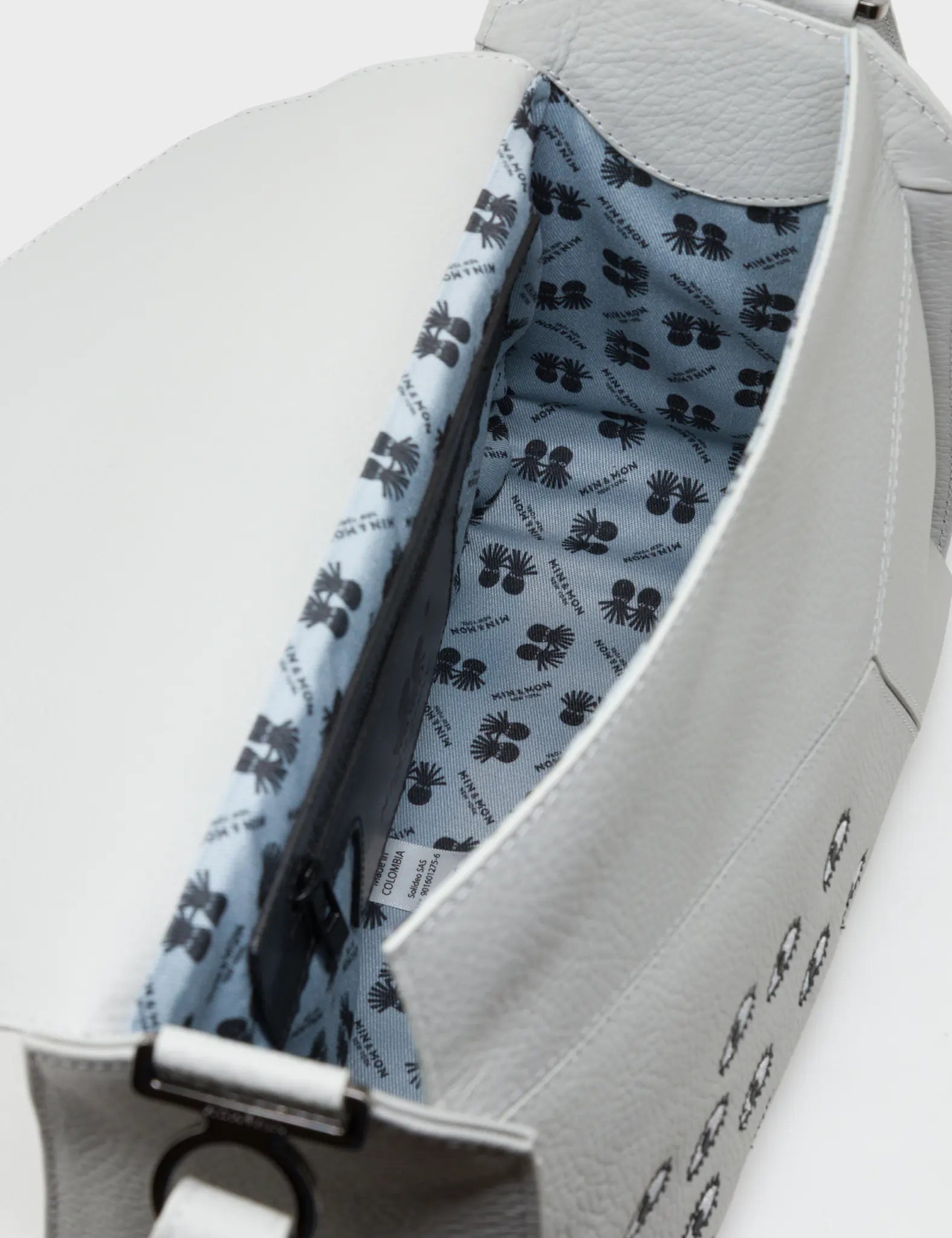 Houston Moonwalk Gray Leather Shoulder Bag - All Over Eyes Embroidery - Inside View