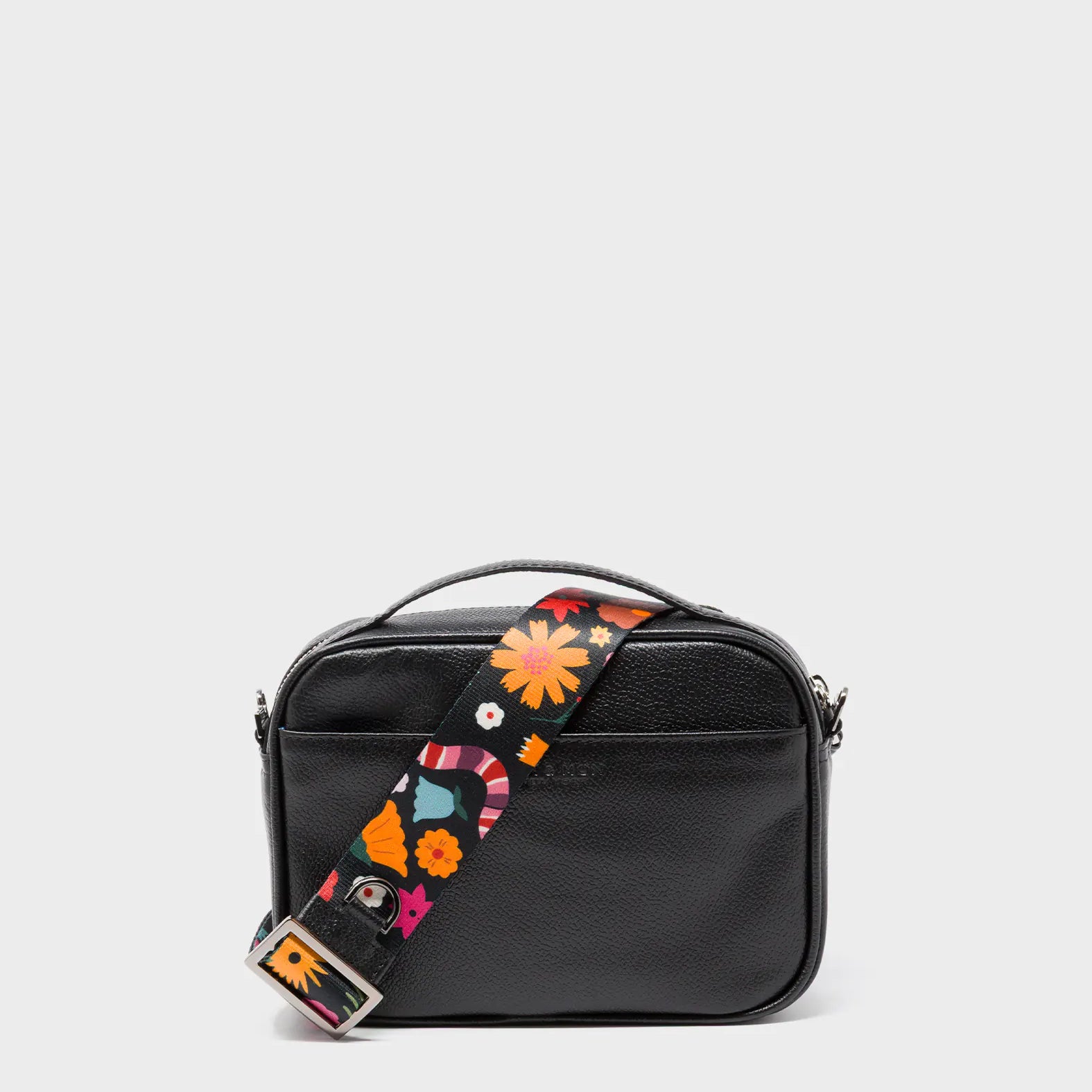 Verto Black Leather Crossbody Bag - Winged Tiger Embroidery - Back View