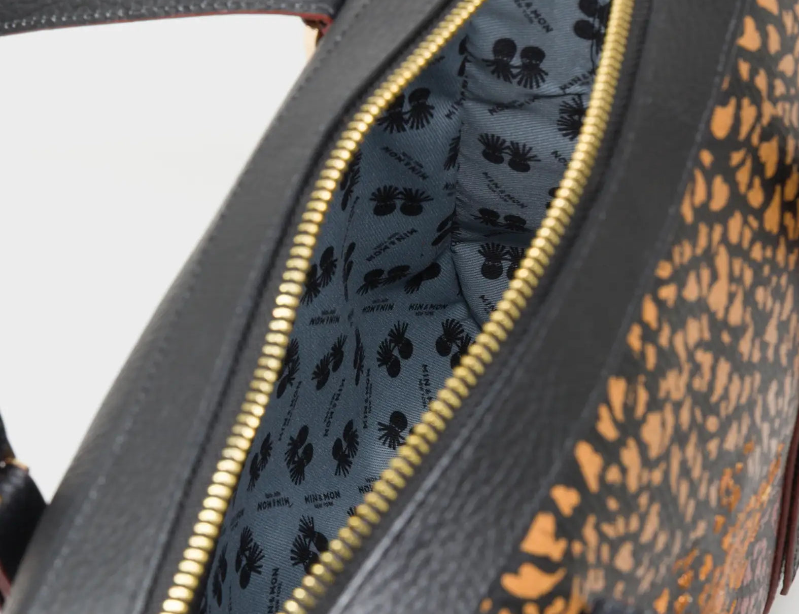 Esther Black Satchel Bag - Retro Tiger Embroidery - Inside VIew