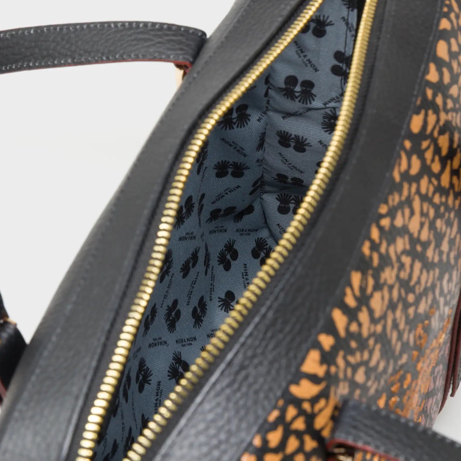 Esther Black Satchel Bag - Retro Tiger Embroidery - Inside VIew