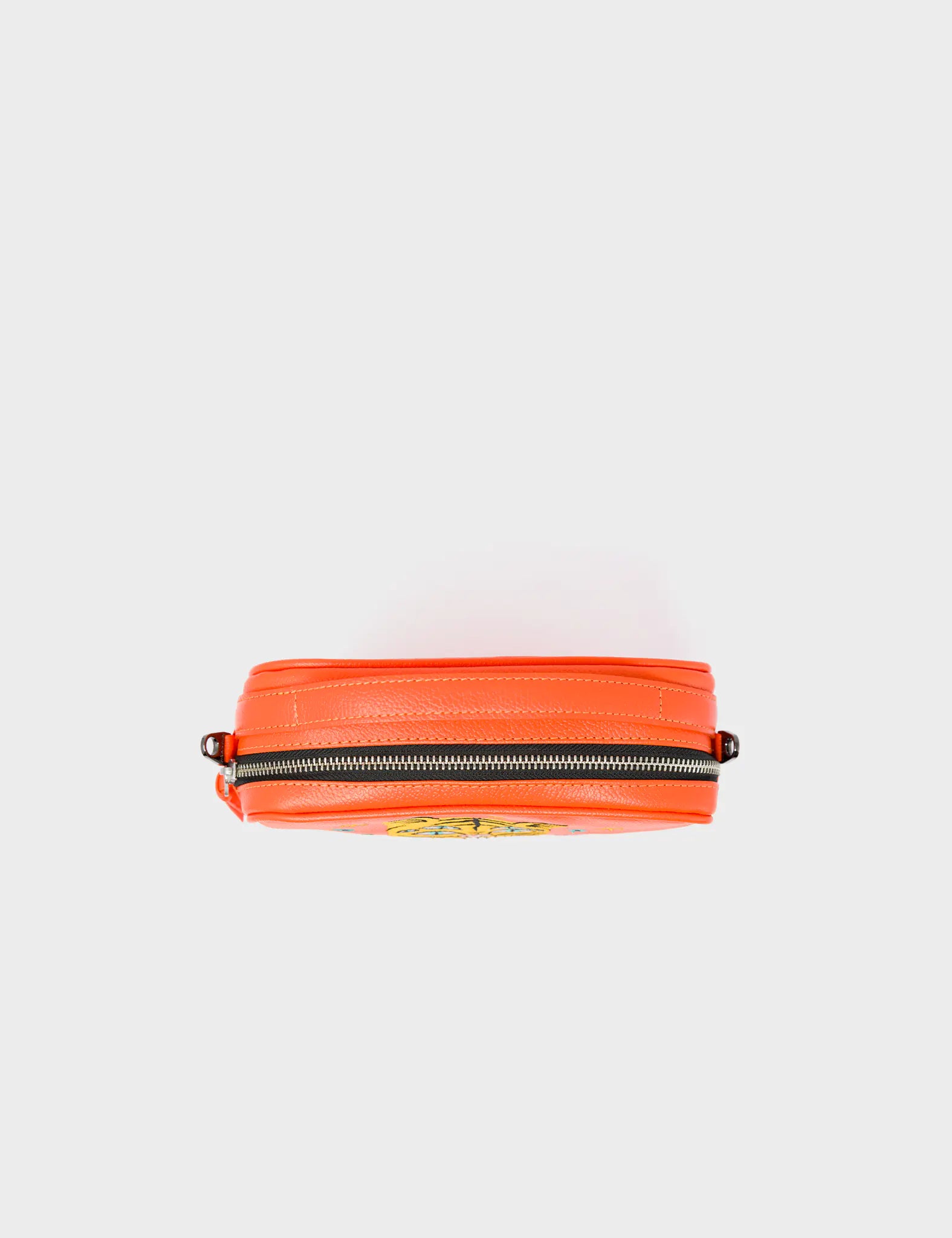 Verto Crossbody Vermillion Orange Leather Handbag - Tiger and Flowers Embroidery - Top