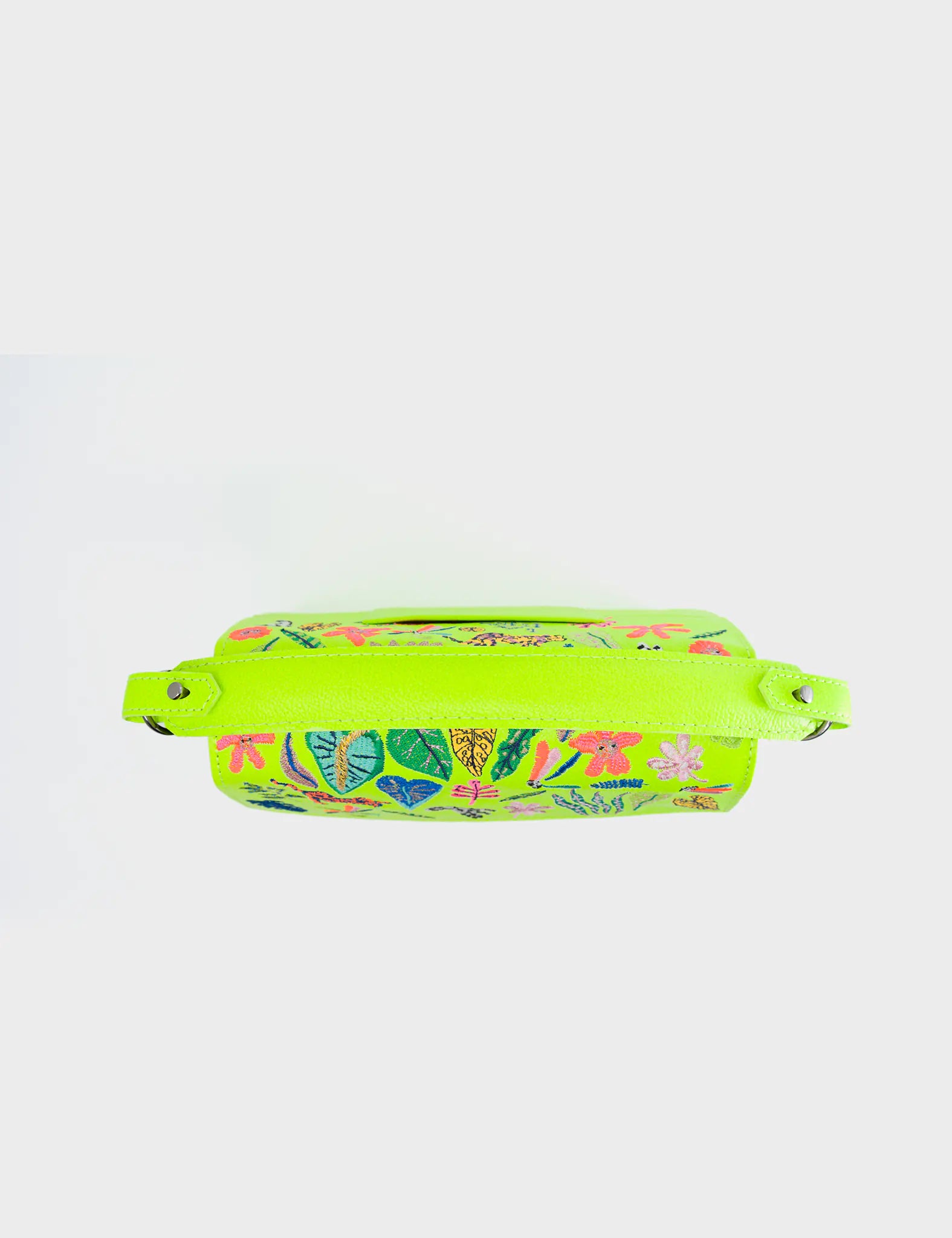 Anastasio Mini Crossbody Handbag Neon Yellow Leather - El Trópico Embroidery Design - Top