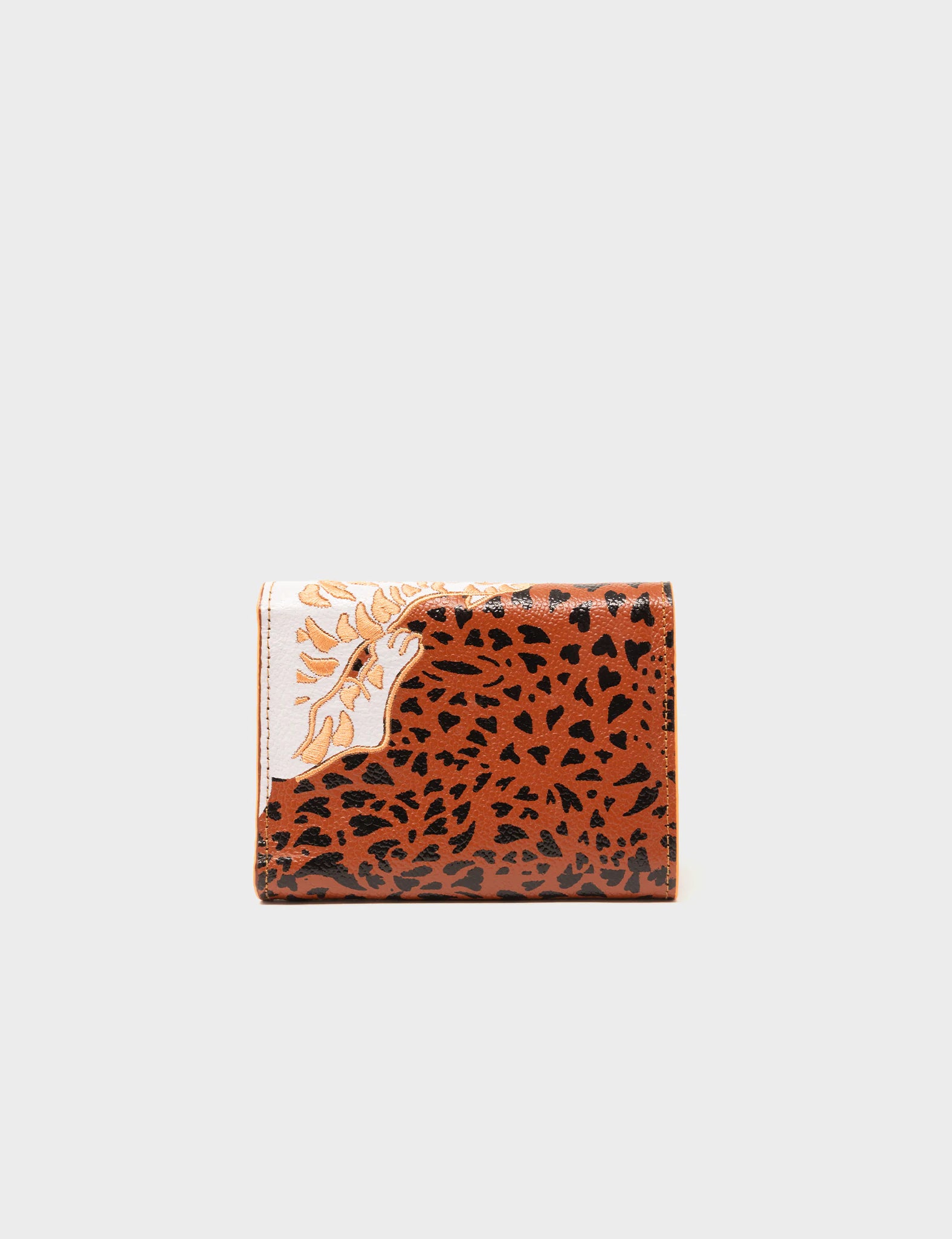 Fiona Baked City Brown Leather Wallet - Retro Tiger Embroidery - Back