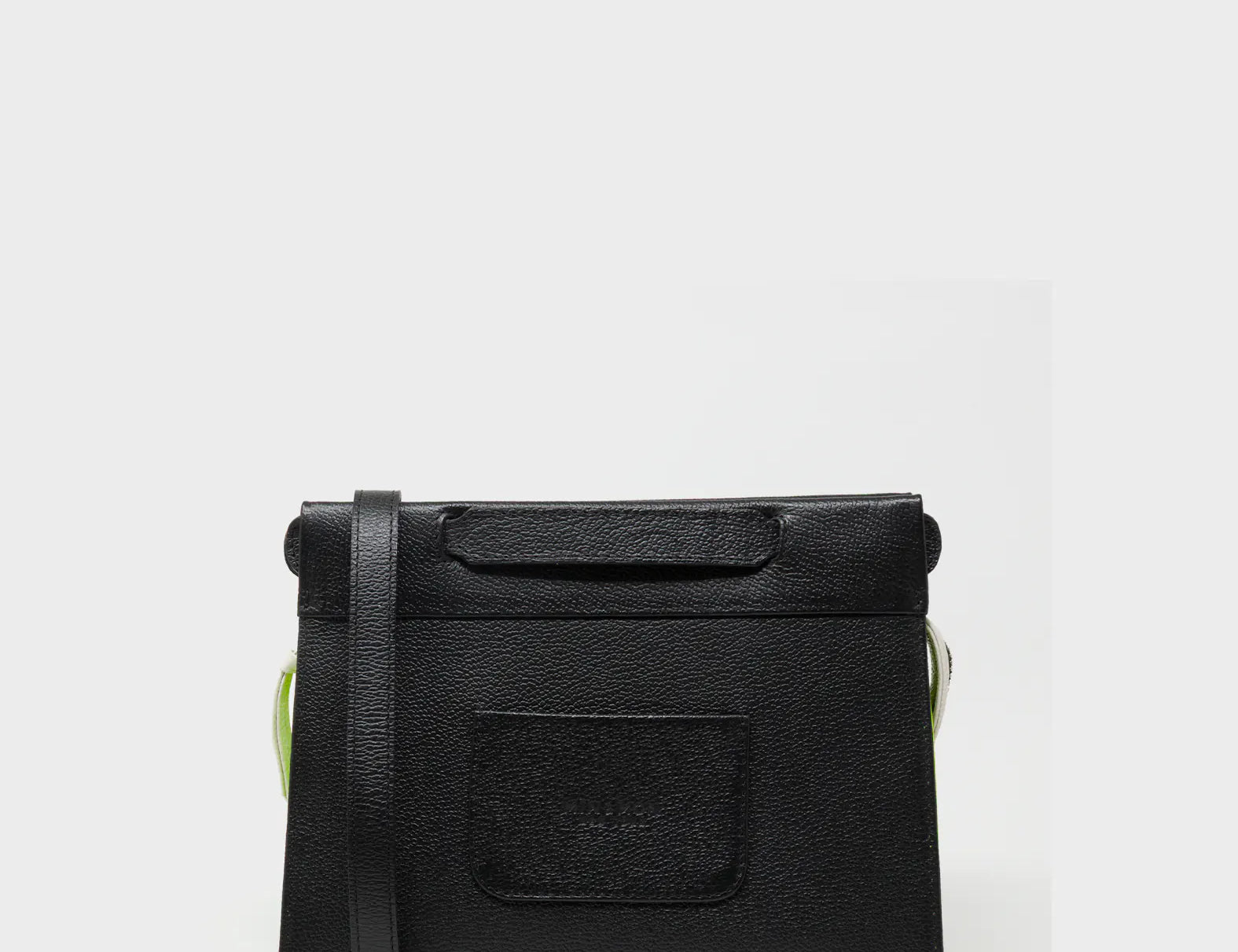Vali Crossbody Black and Neon Green Leather Bag - All Over Eyes Embroidery - Back View