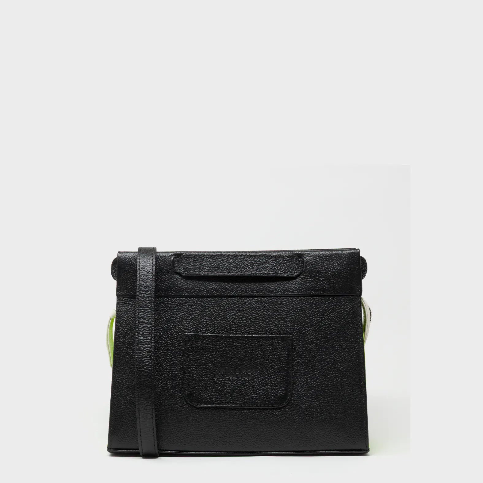 Vali Crossbody Black and Neon Green Leather Bag - All Over Eyes Embroidery - Back View