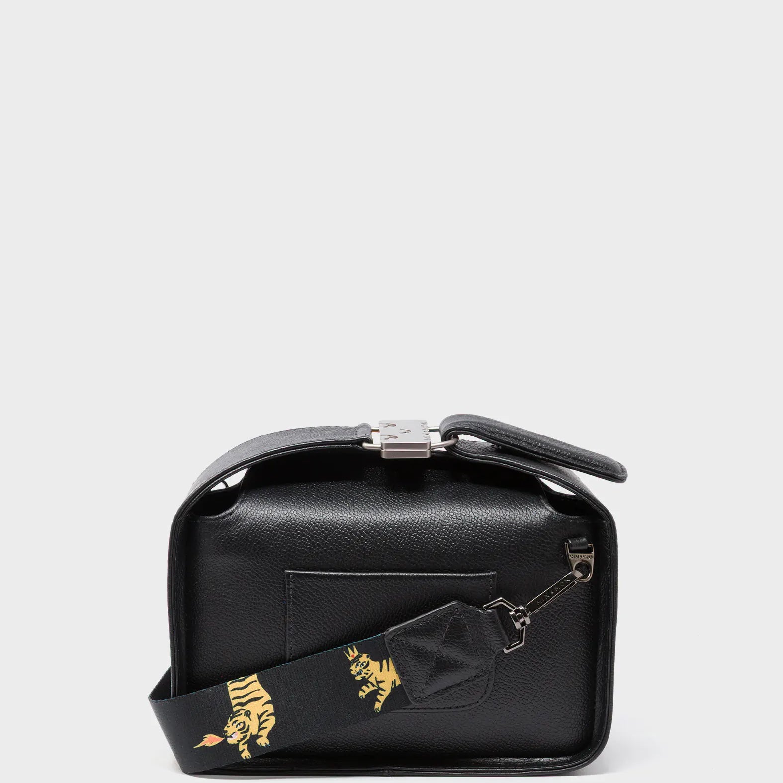 Benji Mini Crossbody Black Leather Bag - Autumn Blush Embroidery - Back View