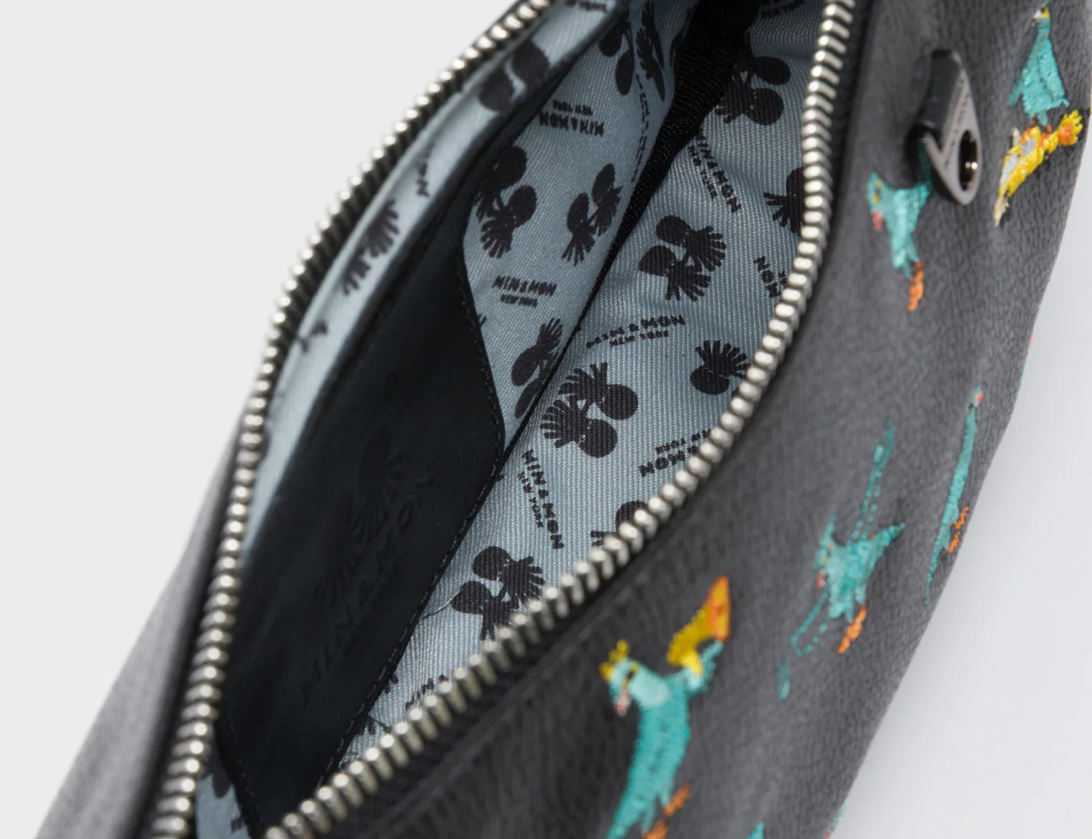 Lucas Hobo Mini Black Handbag - Pigeonista Embroidery - Inside View