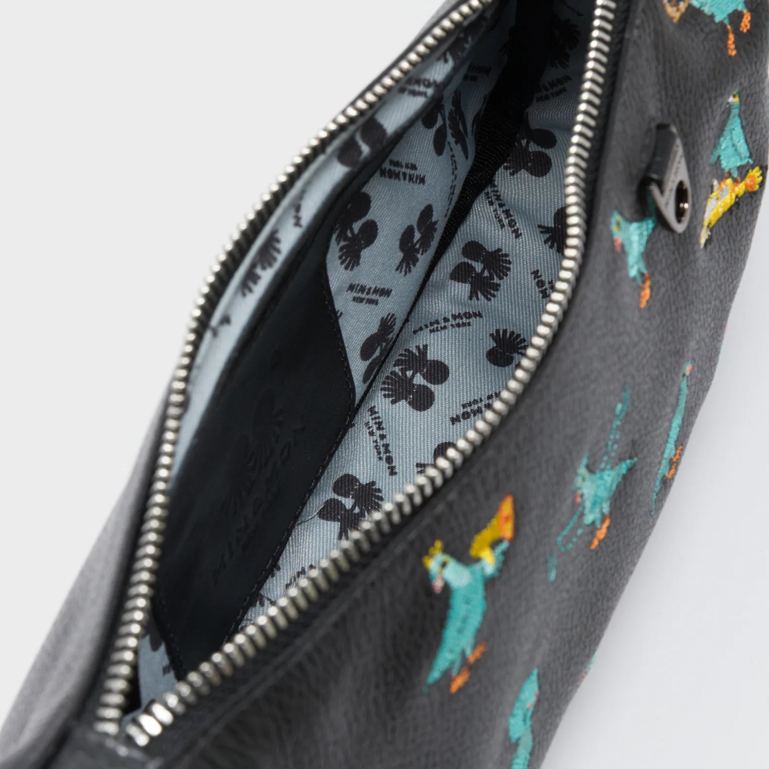 Lucas Hobo Mini Black Handbag - Pigeonista Embroidery - Inside View