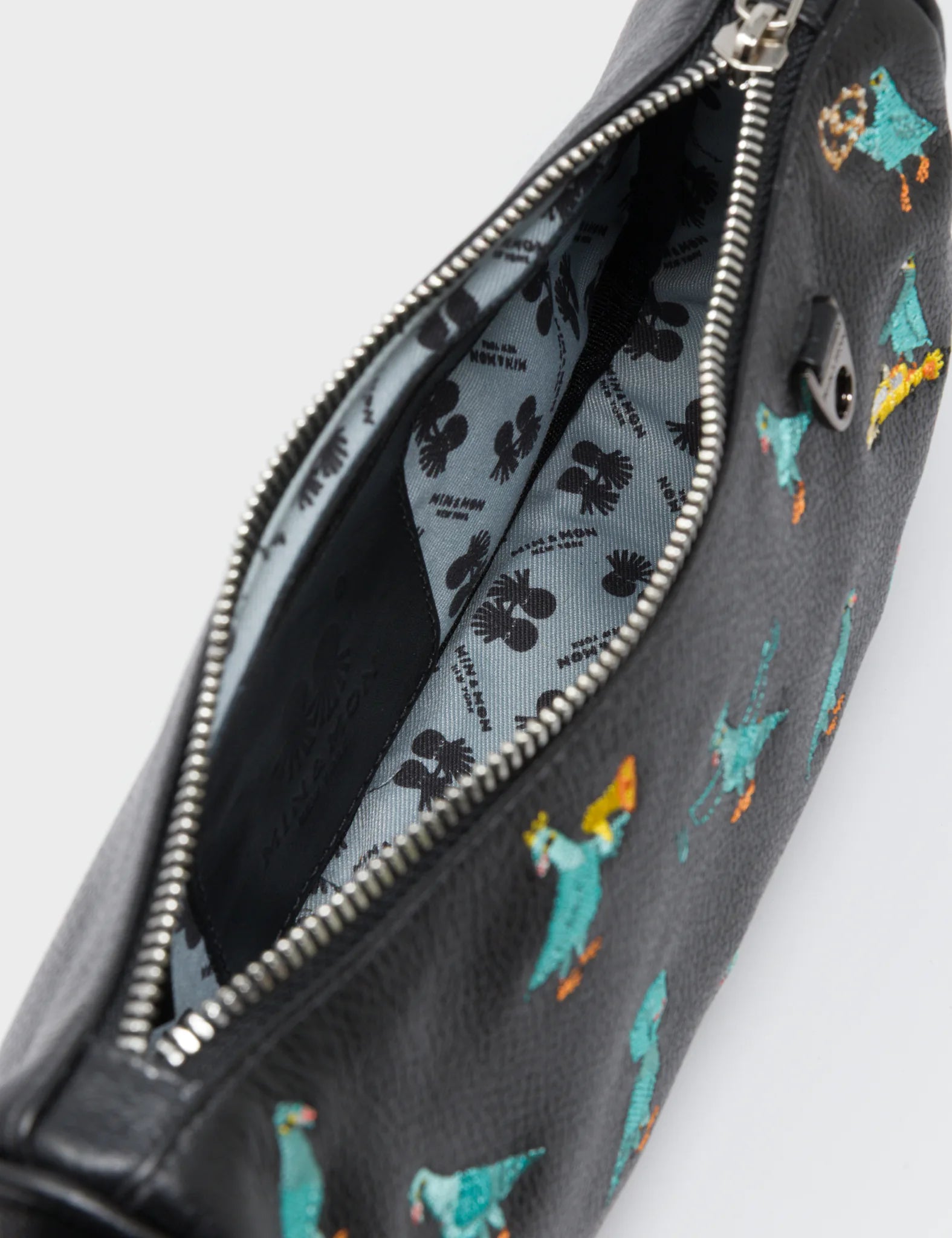 Lucas Hobo Mini Black Handbag - Pigeonista Embroidery - Inside View