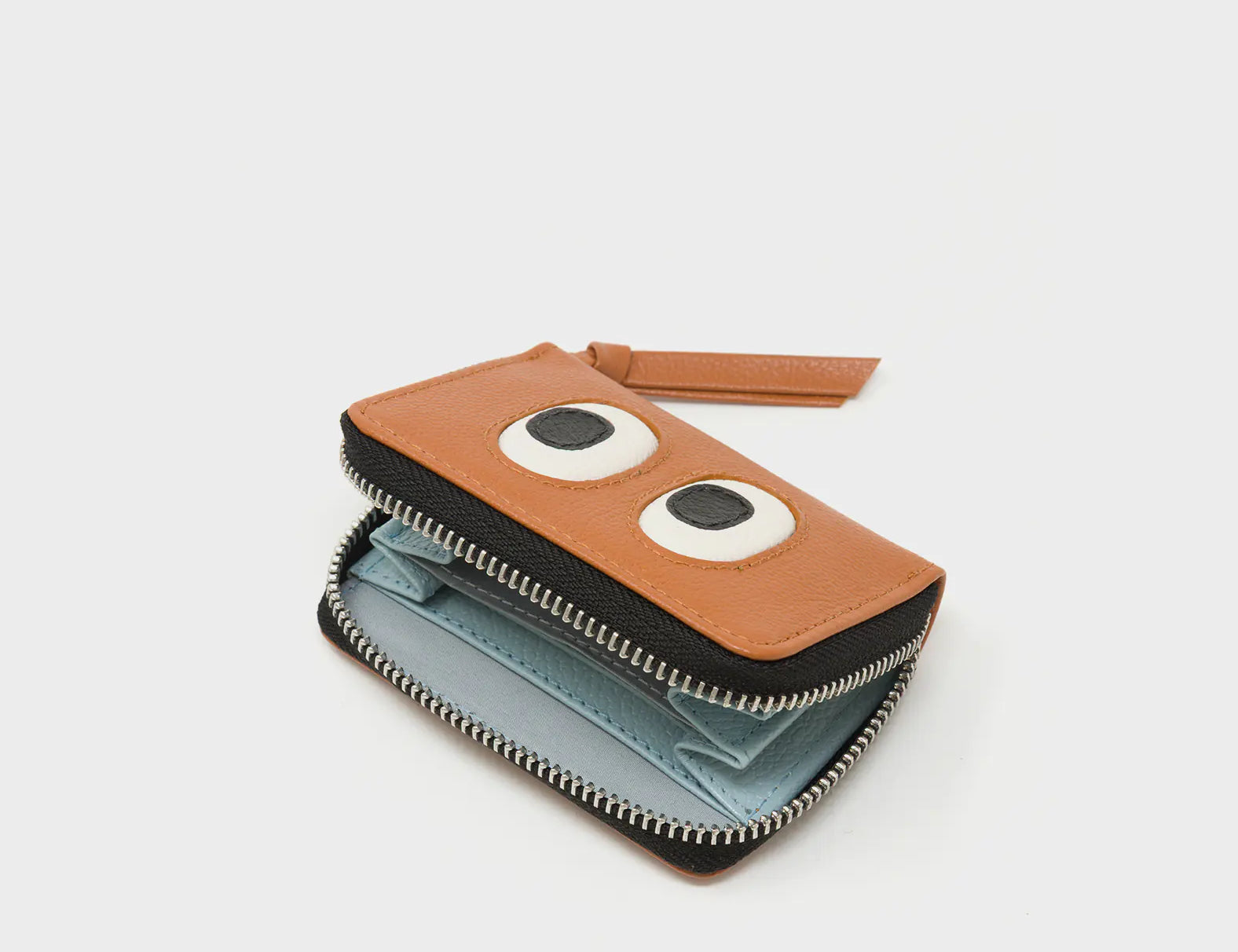 Frodo Caramel Leather Zip Around Wallet - Eyes Engraved - Open