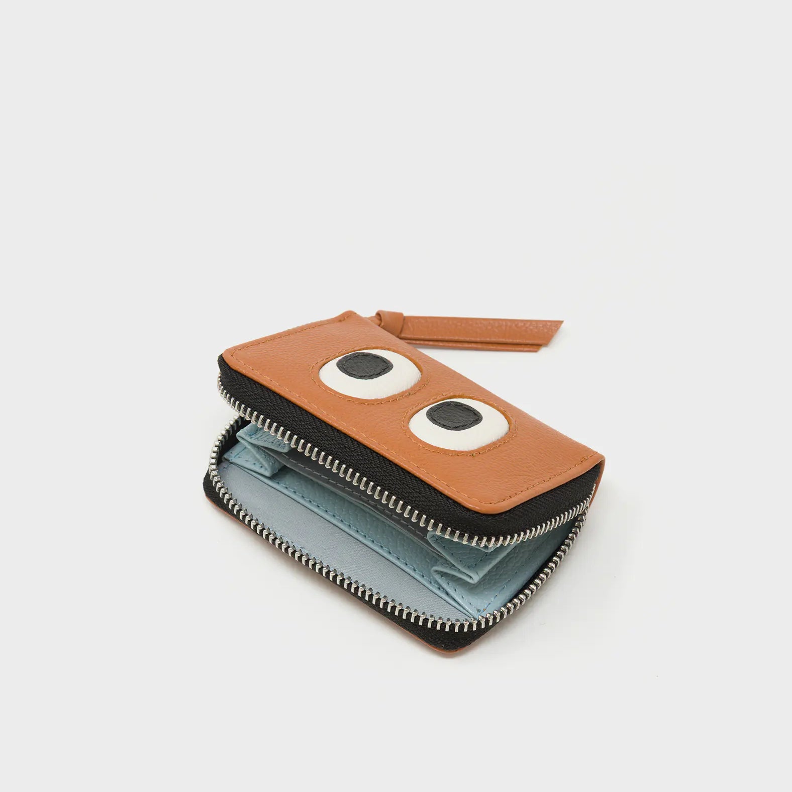 Frodo Caramel Leather Zip Around Wallet - Eyes Engraved - Open