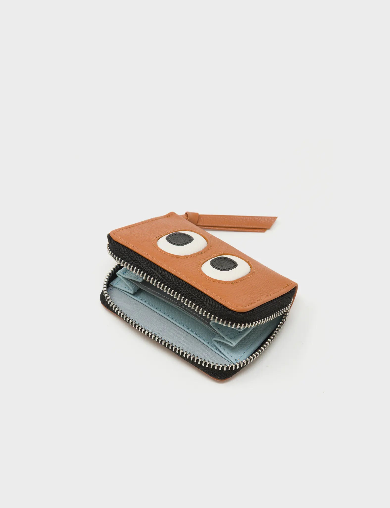 Frodo Caramel Leather Zip Around Wallet - Eyes Engraved - Open
