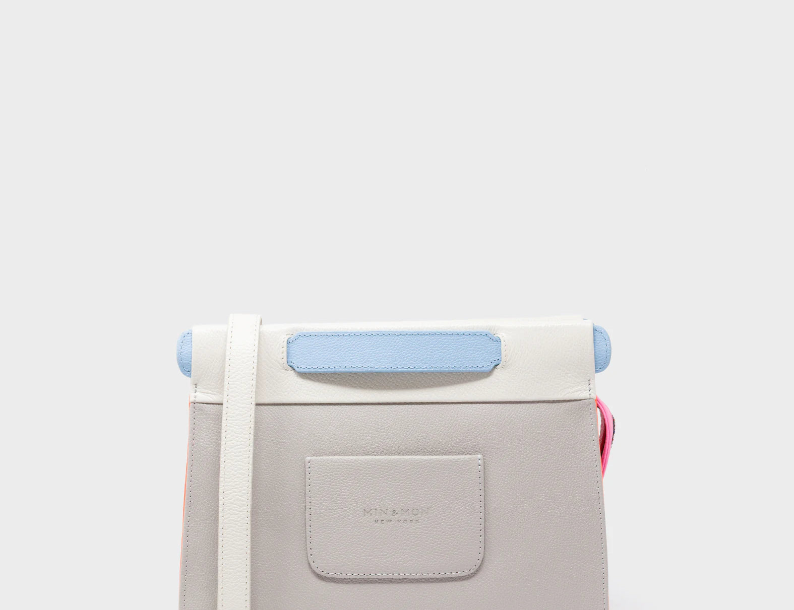 Vali Crossbody Small Gray Leather Bag - All Over Eyes Embroidery - Back View
