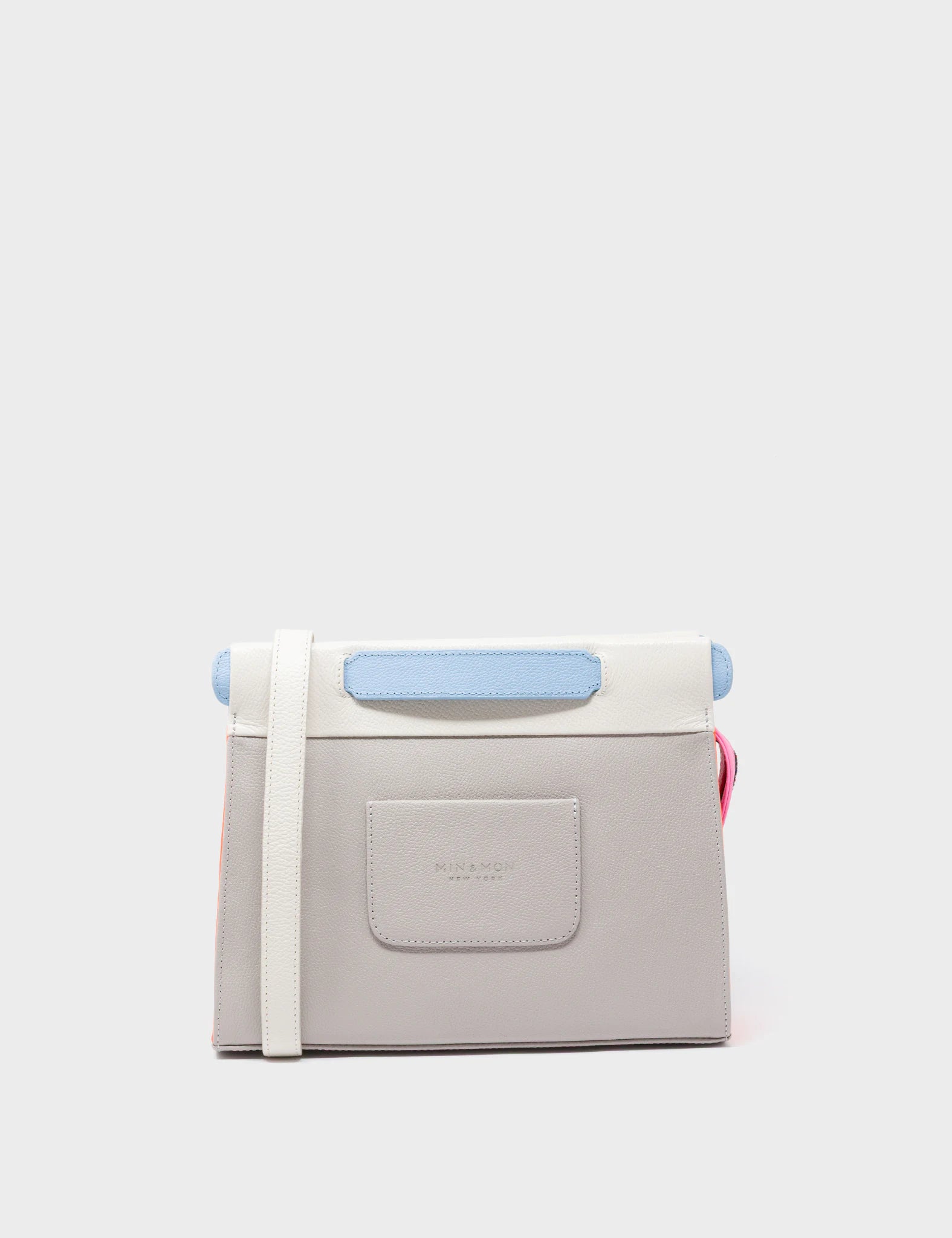 Vali Crossbody Small Gray Leather Bag - All Over Eyes Embroidery - Back View