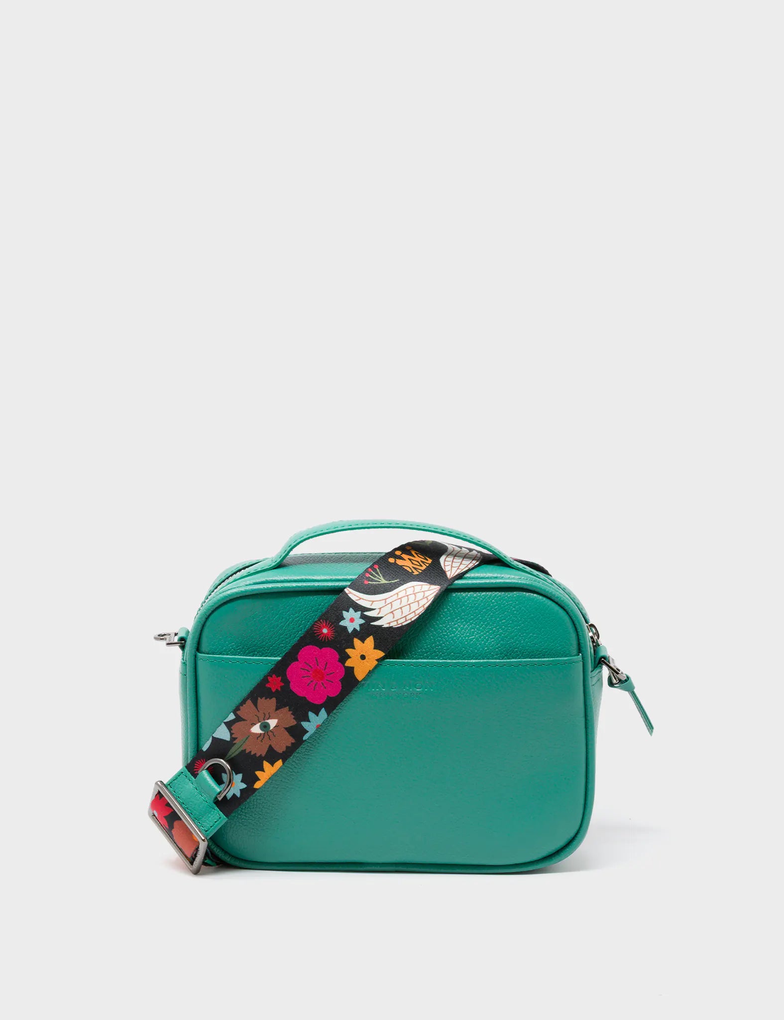 Verto Deep Green Leather Crossbody Bag - Happy Tiger Embroidery - Back View