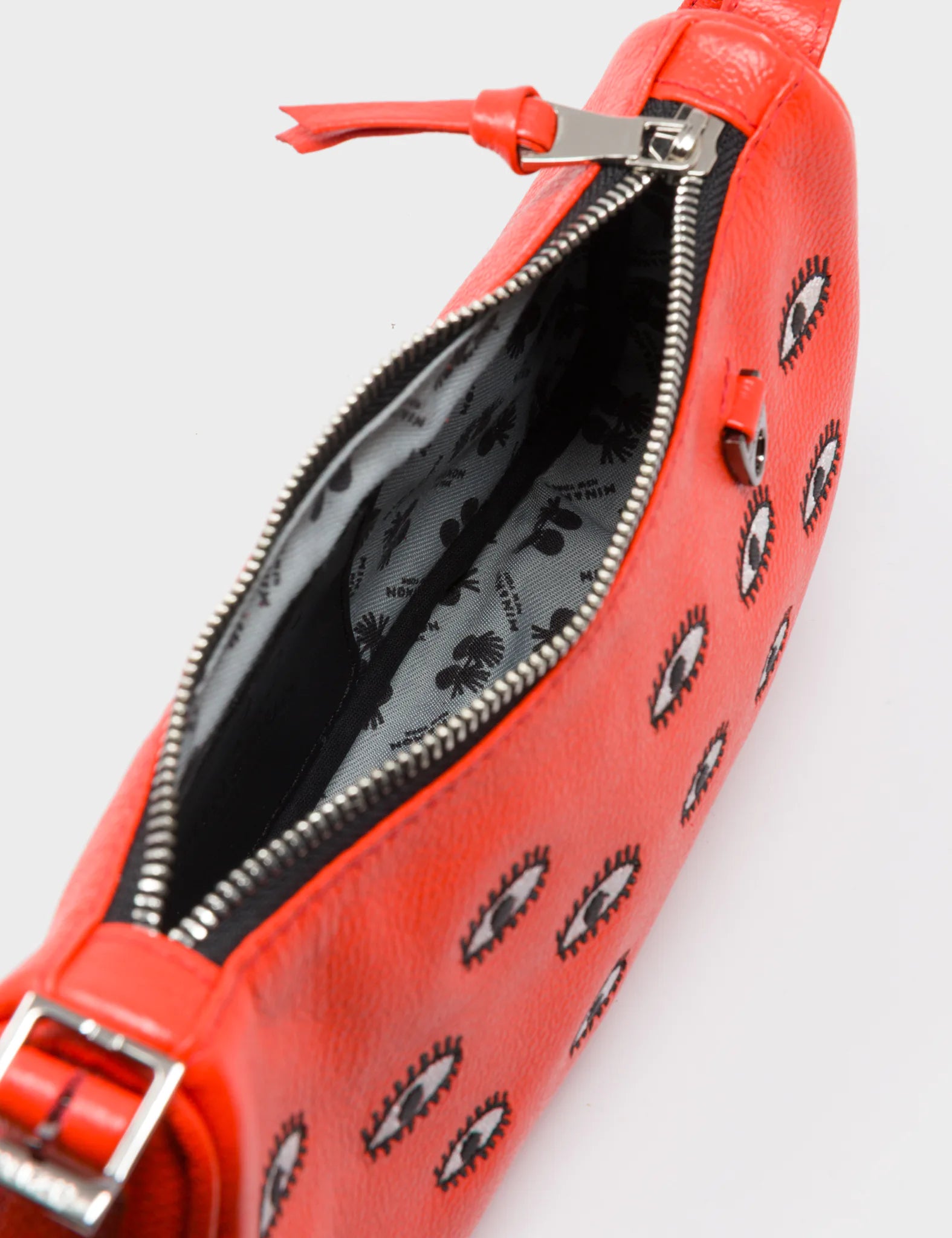 Lucas Hobo Mini Fiesta Red Handbag - All Over Eyes Embroidery - Open
