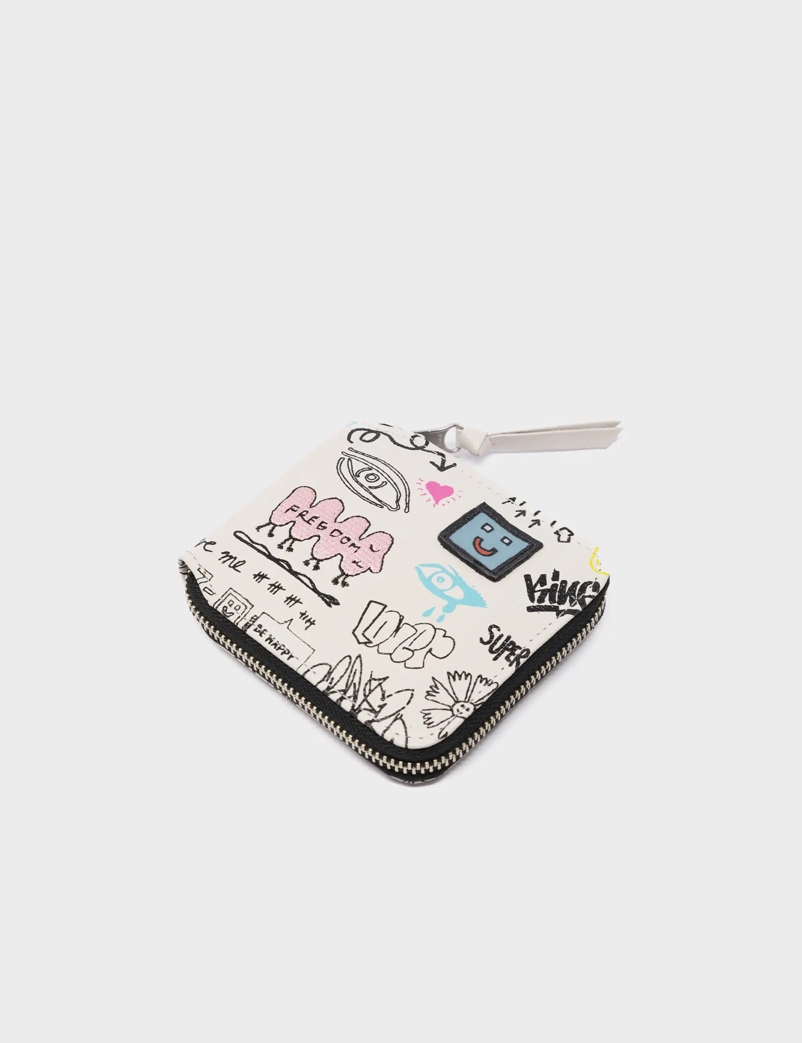 Fedor Cream Leather Wallet - Urban Doodles Print - Detail View