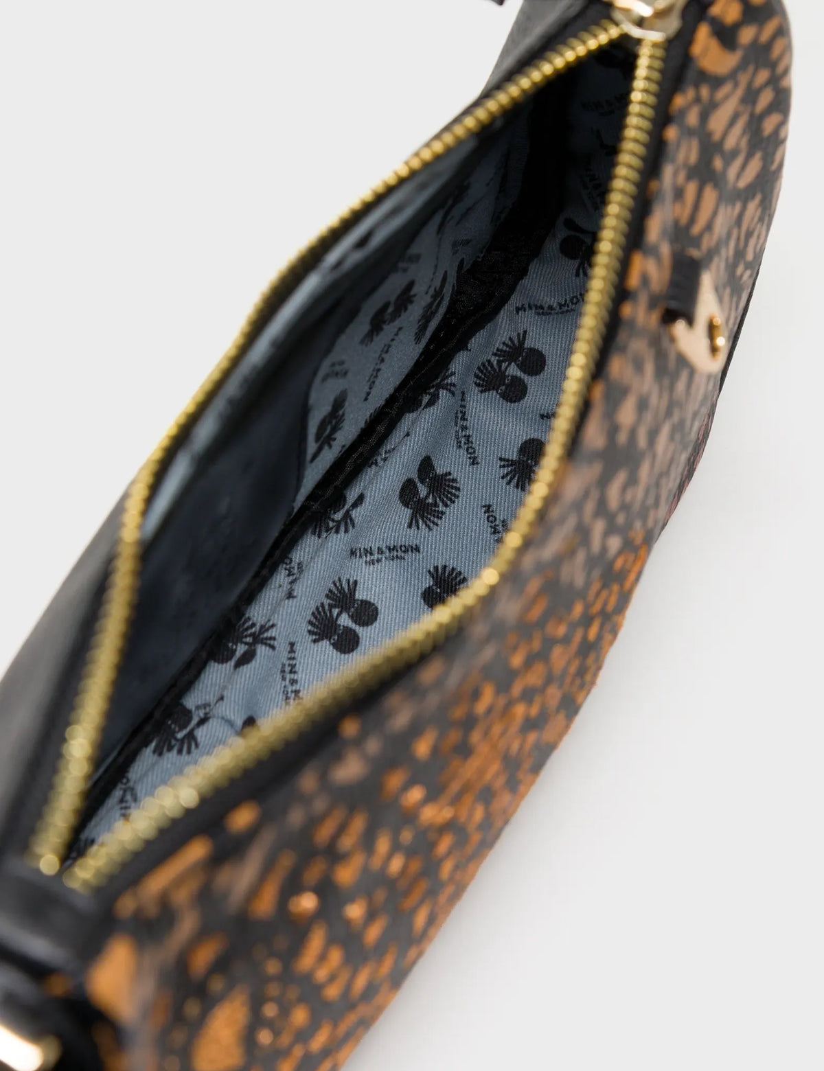 Lucas Hobo Mini Black Handbag - Retro Tiger Embroidery - Inside View