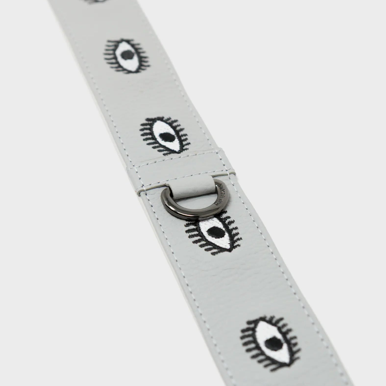 Detachable Moonwalk Gray Leather Shoulder Strap - All Over Eyes Embroidery - Detail view