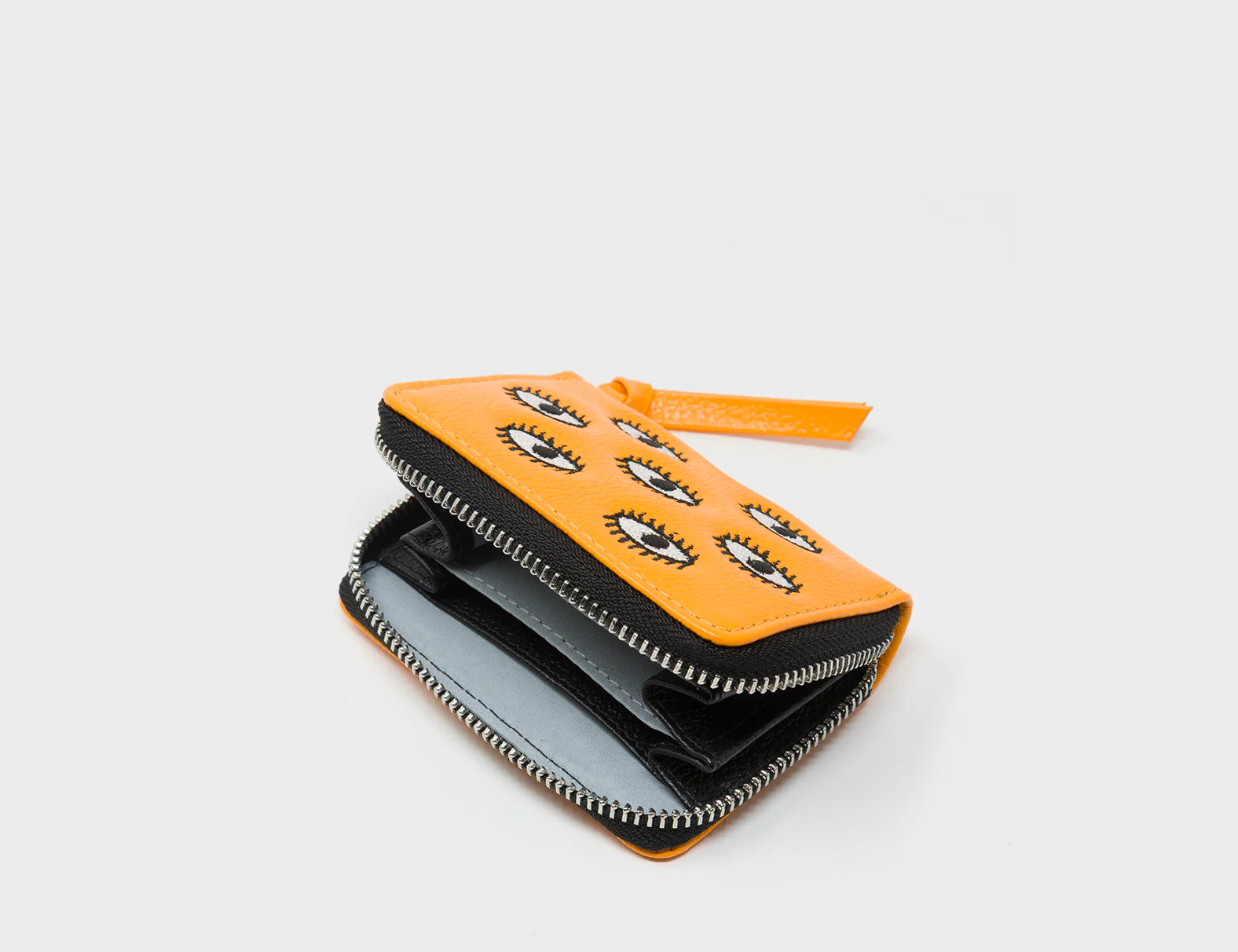 Frodo Flamingo Orange Zip Around Wallet - All Over Eyes Embroidery - Open view