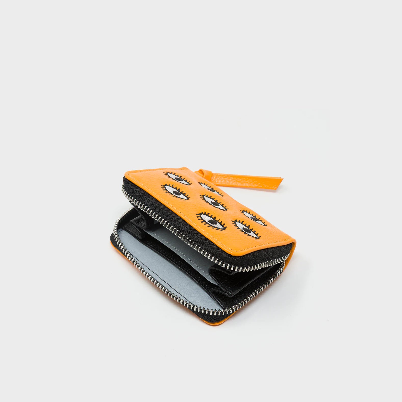 Frodo Flamingo Orange Zip Around Wallet - All Over Eyes Embroidery - Open view
