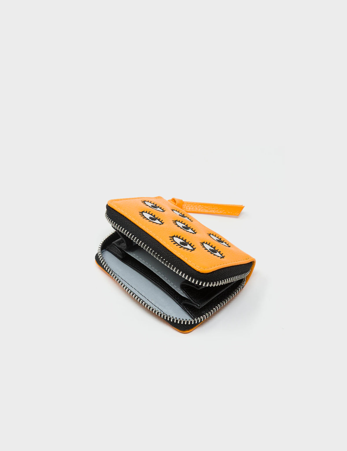 Frodo Flamingo Orange Zip Around Wallet - All Over Eyes Embroidery - Open view