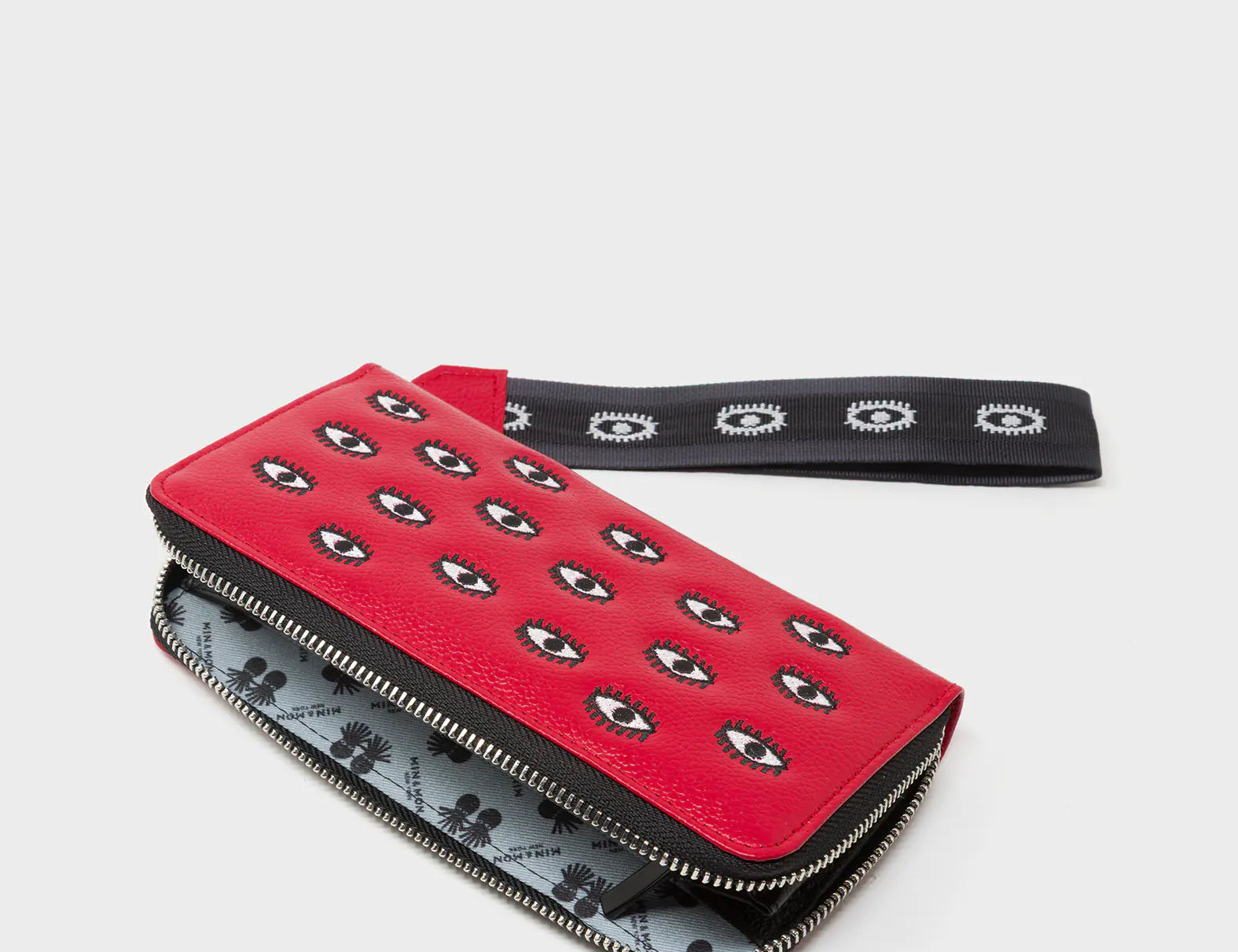 Francis Jester Red Leather Wallet - All Over Eyes Embroidery - Open View