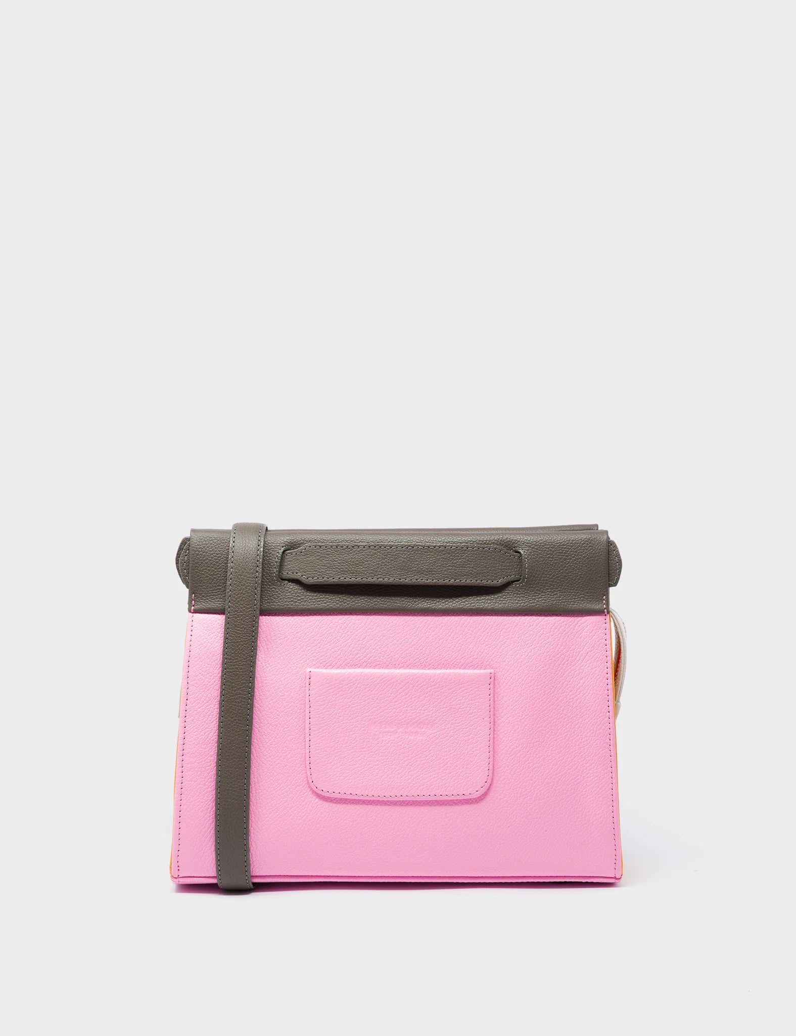 Vali Crossbody Small Taffy Pink Leather Bag - El Tropico Print and Embroidery Design - Back 