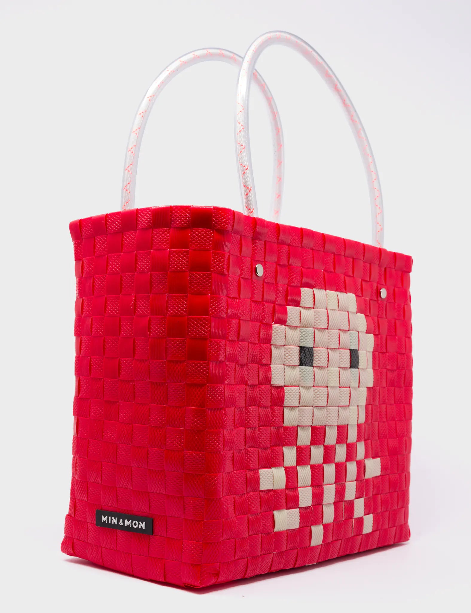 Medium Red Handwoven Market Bag - Octopus Design - Side View