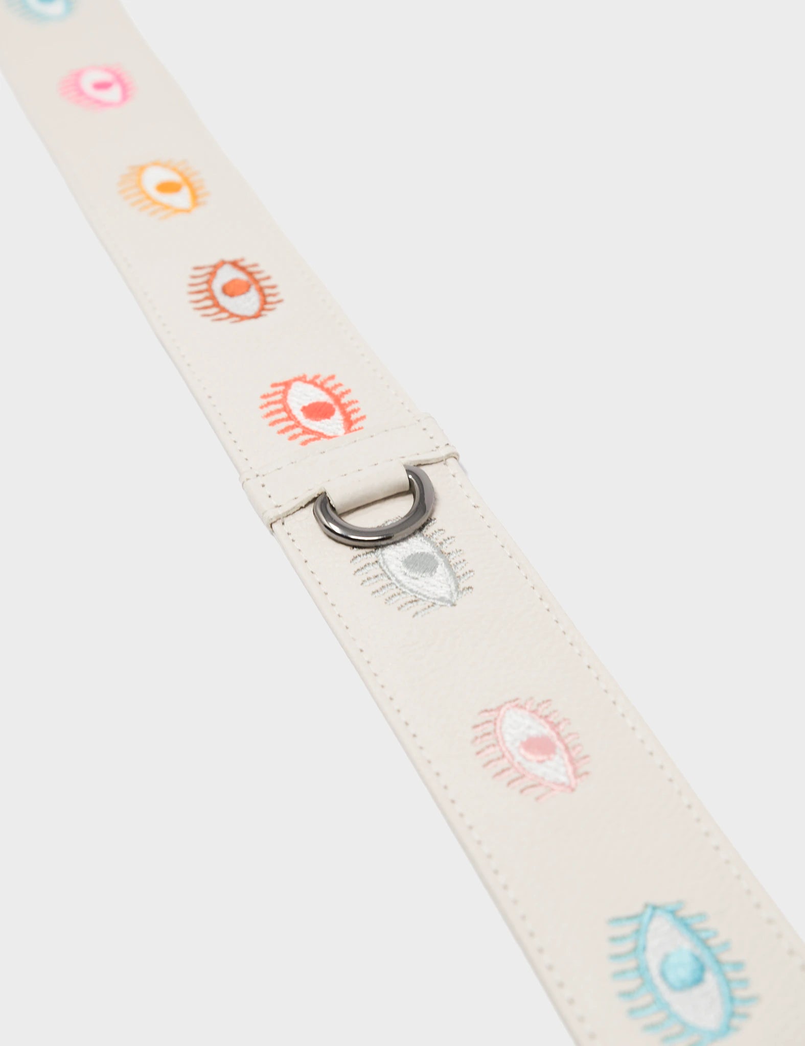 Detachable Cream Leather Shoulder Strap - Colorful Eyes Embroidery - Detail View