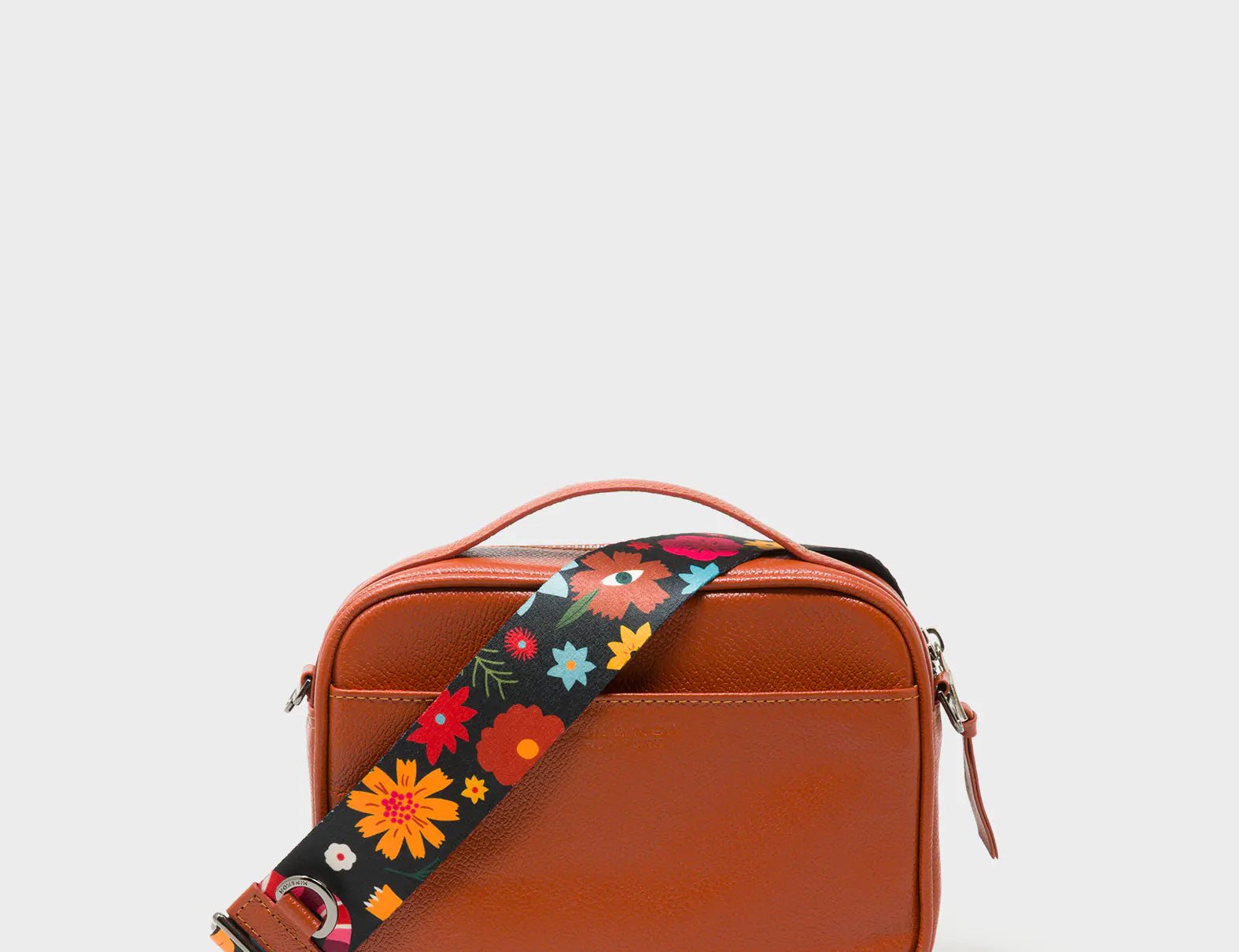 Verto Baked City Brown Leather Crossbody Bag - Happy Tiger Embroidery - Back View