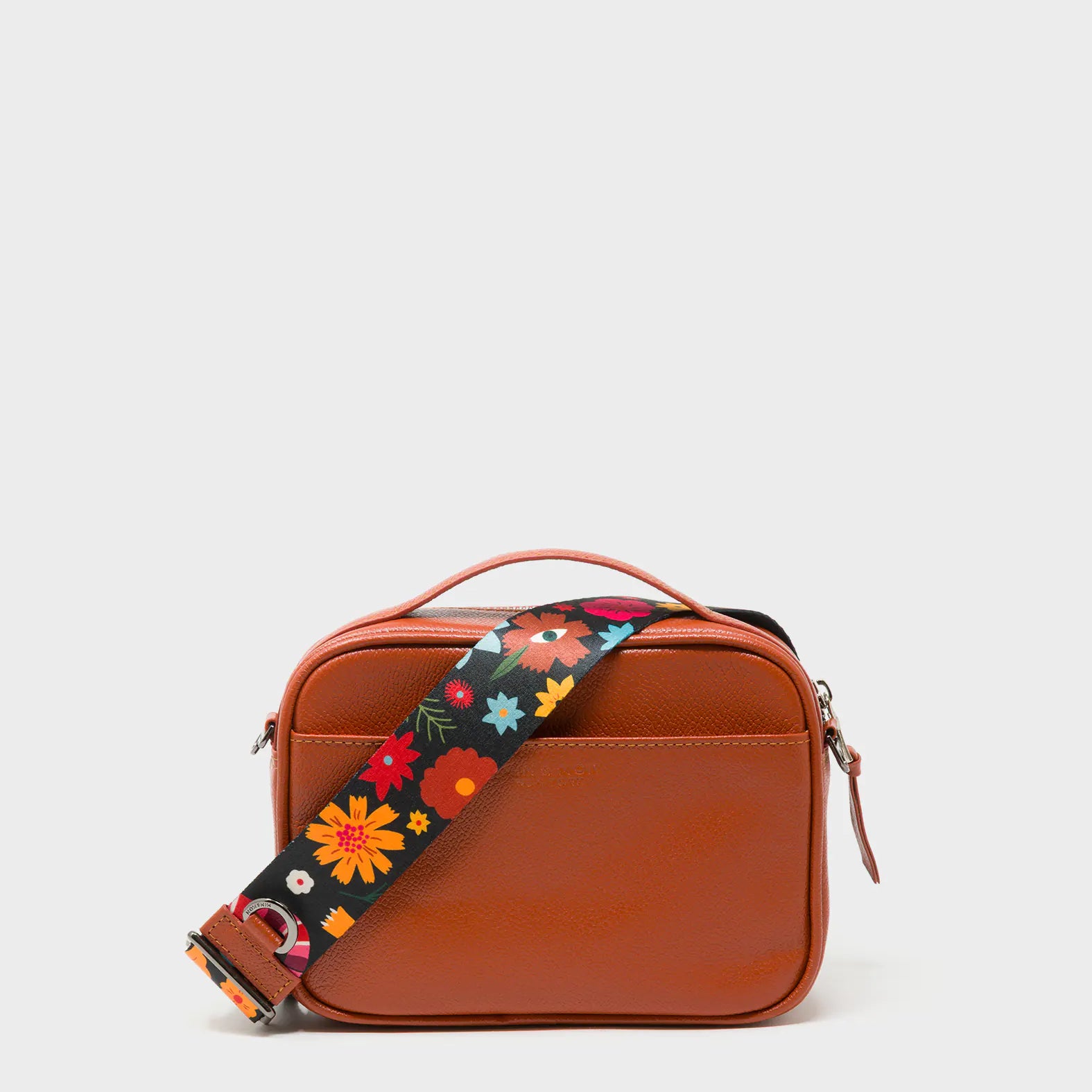 Verto Baked City Brown Leather Crossbody Bag - Happy Tiger Embroidery - Back View