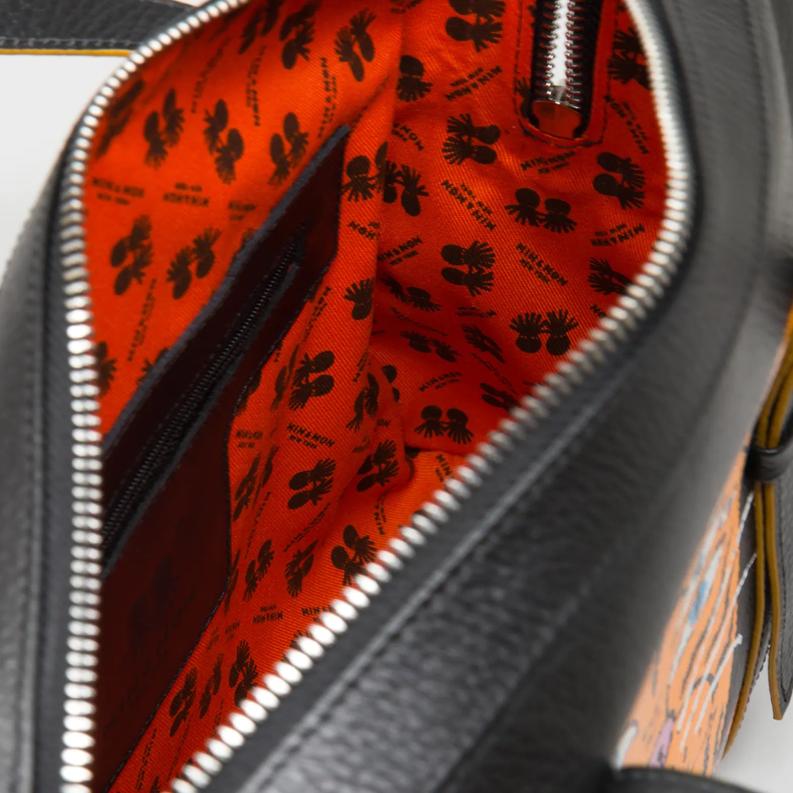 Esther Black Satchel Bag - Happy Tiger Print - Inside View