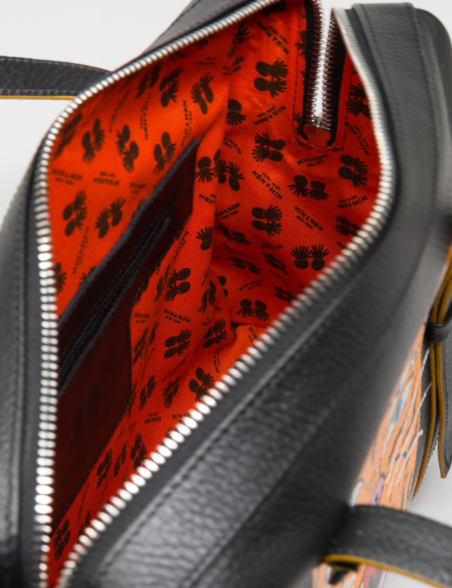 Esther Black Satchel Bag - Happy Tiger Print - Inside View