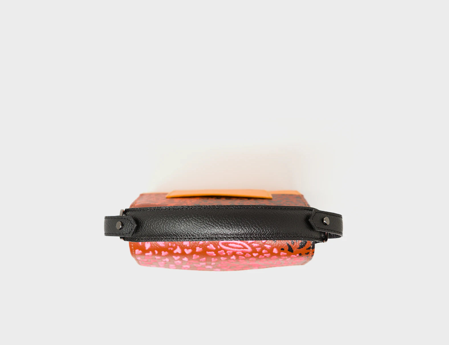Anastasio Micro Crossbody Handbag Baked City Brown and Flamingo Orange Leather - Retro Tiger Design - Up View