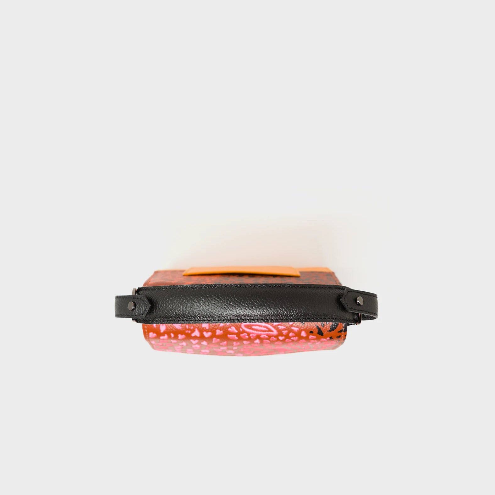 Anastasio Micro Crossbody Handbag Baked City Brown and Flamingo Orange Leather - Retro Tiger Design - Up View