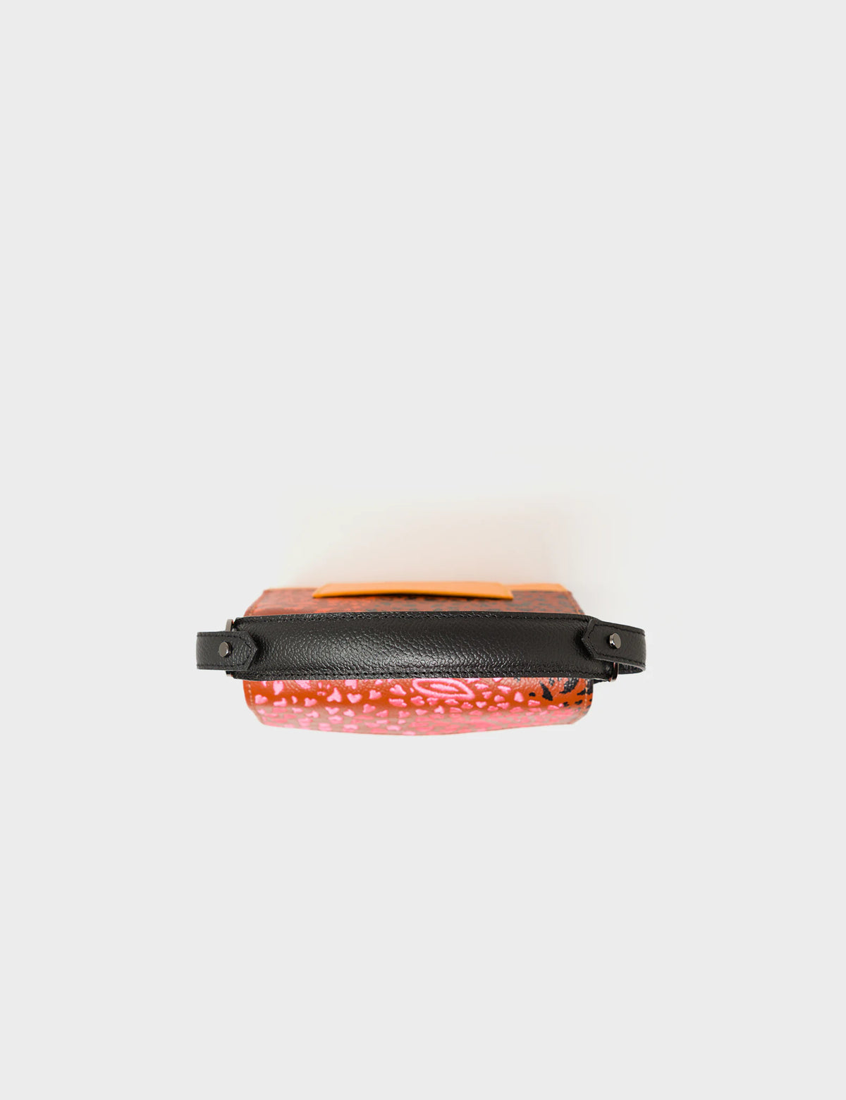 Anastasio Micro Crossbody Handbag Baked City Brown and Flamingo Orange Leather - Retro Tiger Design - Up View
