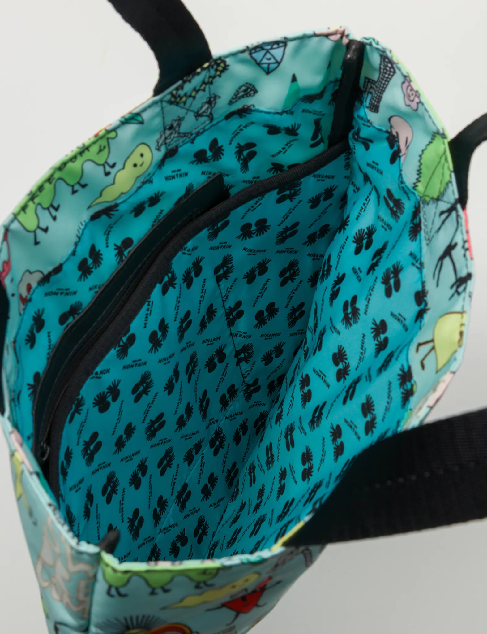 The Everyday Tote Bag - Light Blue Cyclepet Fabric Dreams Can Come True Print - Inside View