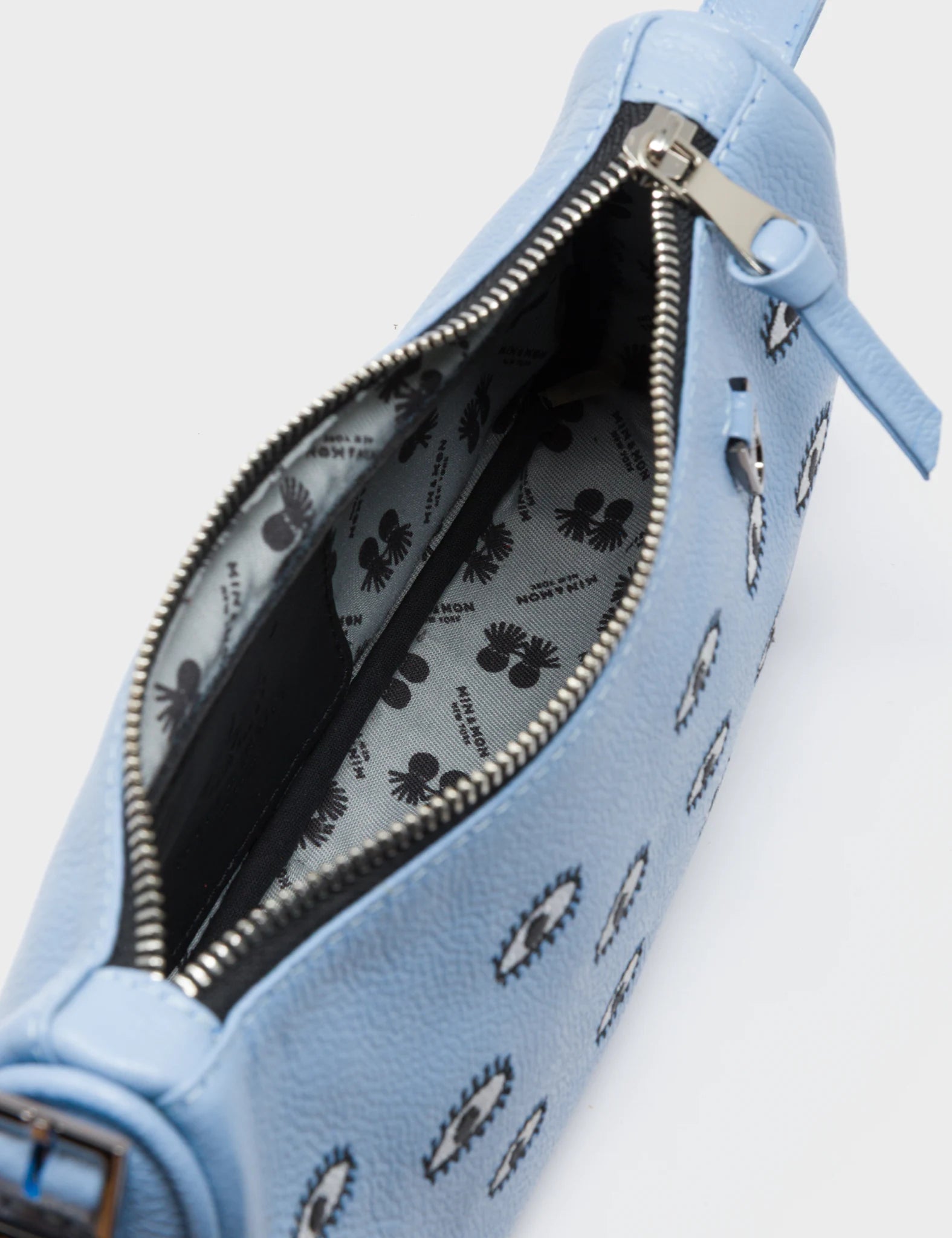 Lucas Hobo Mini Cerulean Blue Handbag - All Over Eyes Embroidery - Inside