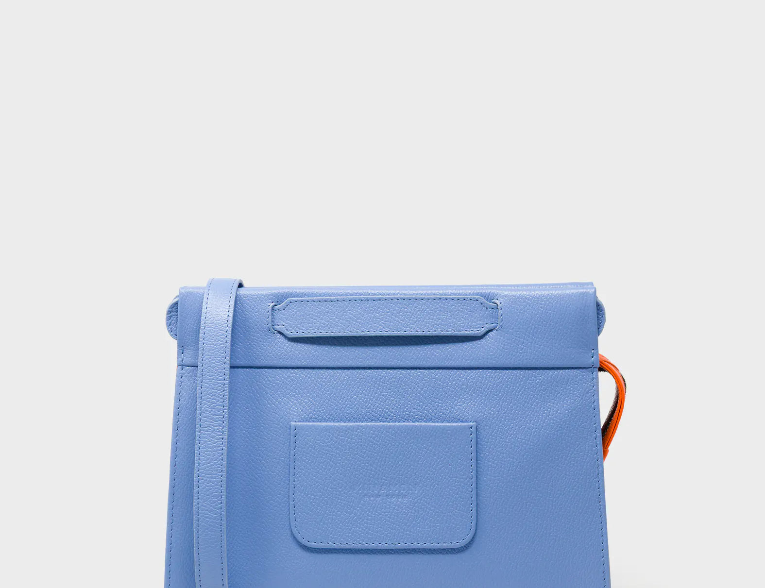 Vali Crossbody Vista Blue Leather Bag - Retro Tiger Design - Back View