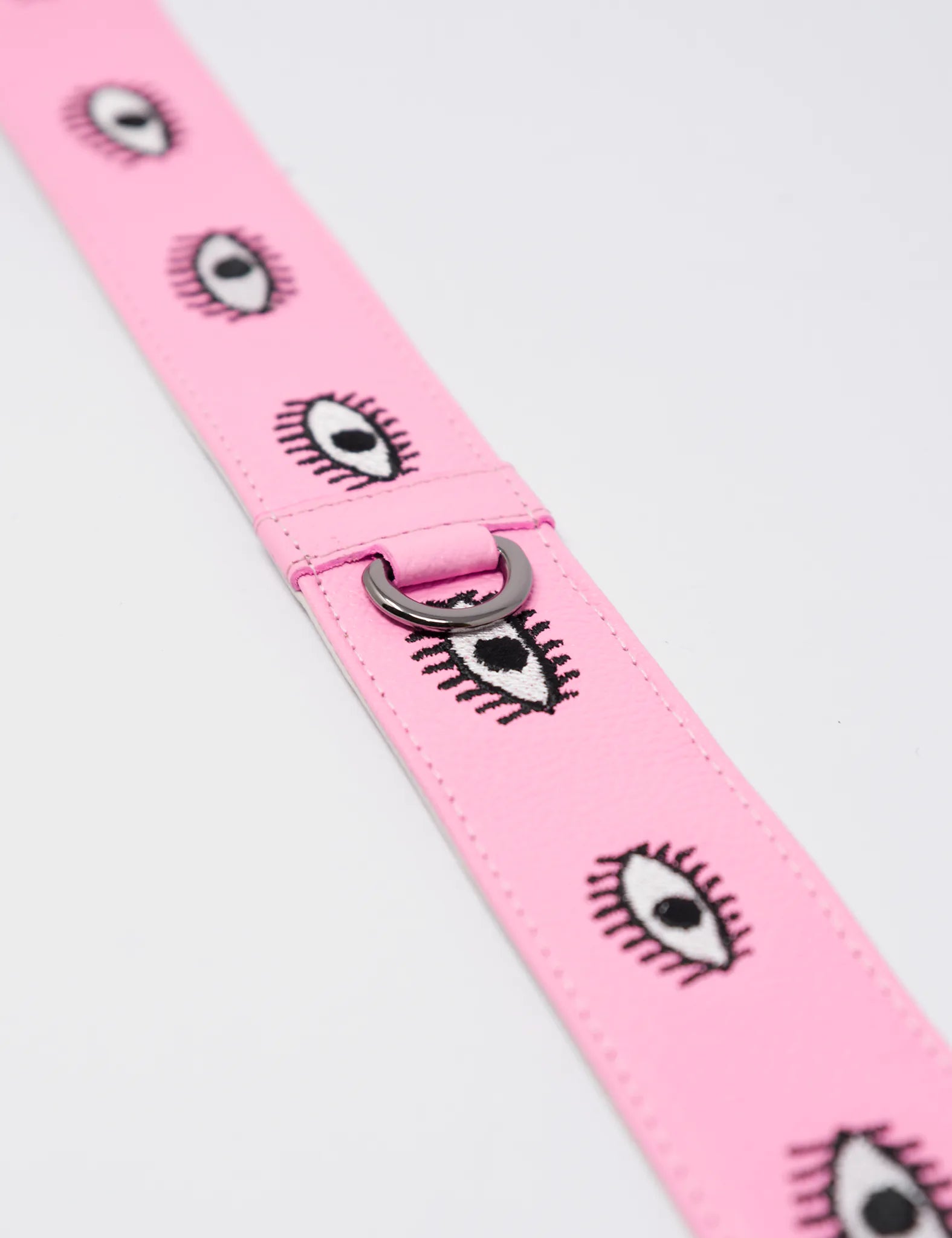 Detachable Taffy Pink Leather Shoulder Strap - All Over Eyes Embroidery - Detail