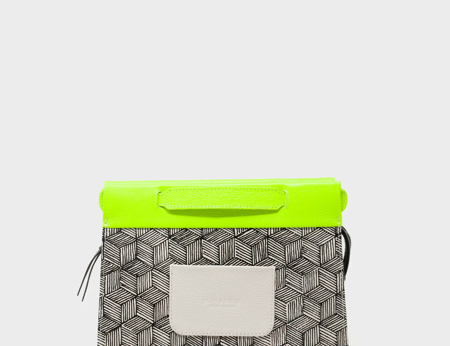 Vali Small Crossbody Cream and Neon Green Leather Bag - Cubes Print - Back View