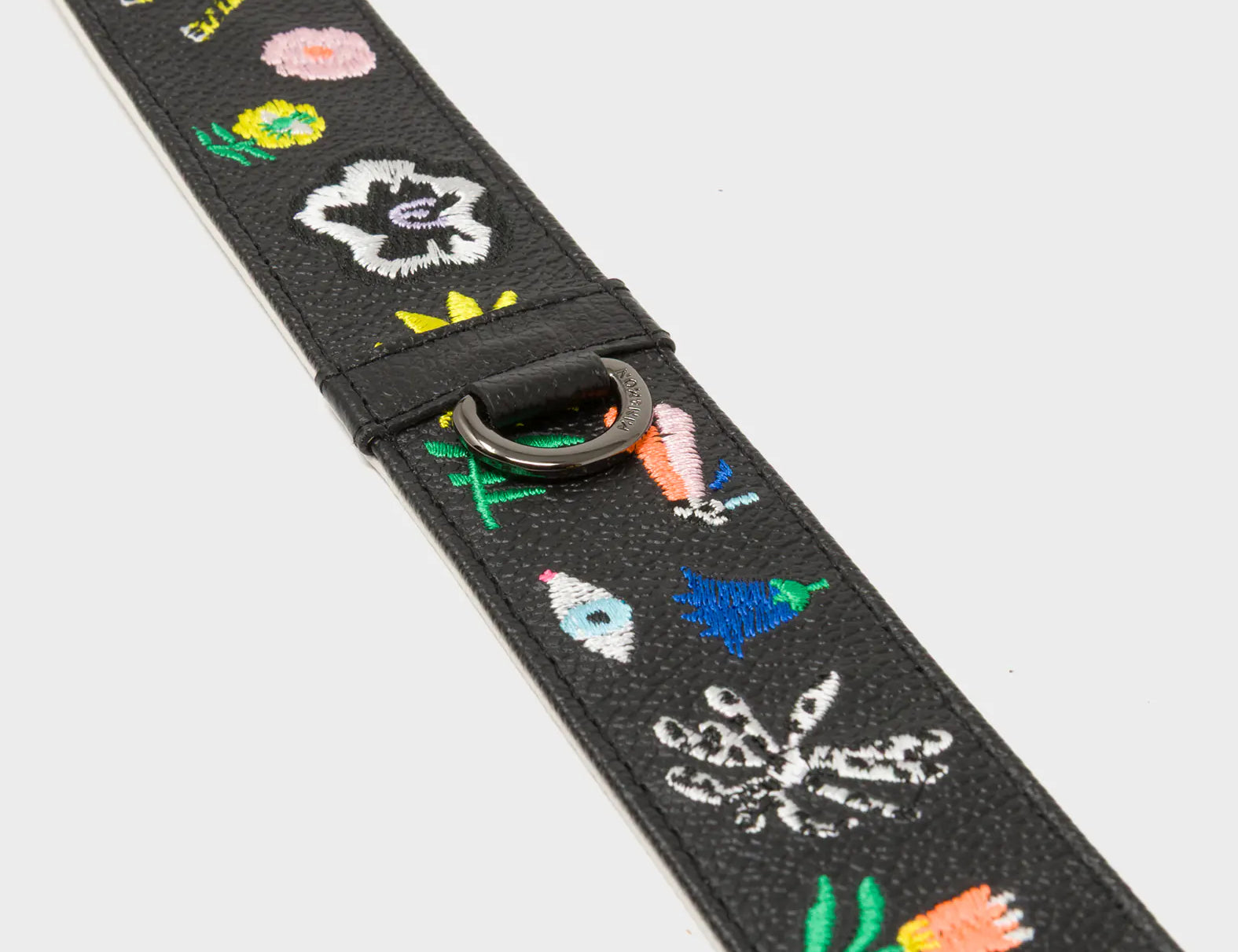 Detachable Black Leather Shoulder Strap - Floralia Embroidery  - Detail View