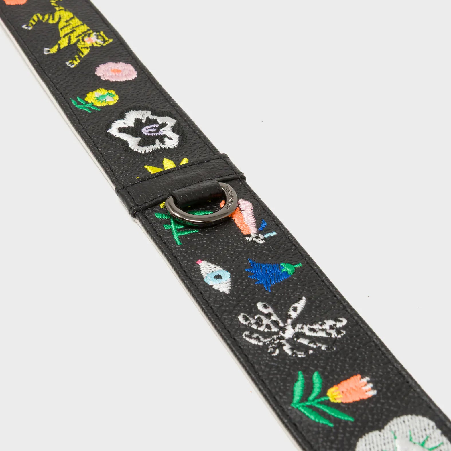 Detachable Black Leather Shoulder Strap - Floralia Embroidery  - Detail View