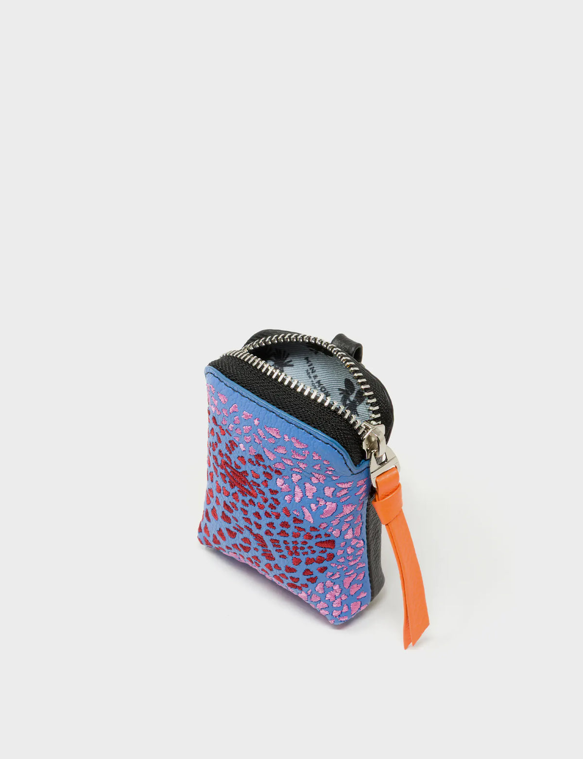 Florence Pouch Charm - Vista Blue Leather Keychain Retro Tiger Embroidery - Inside View