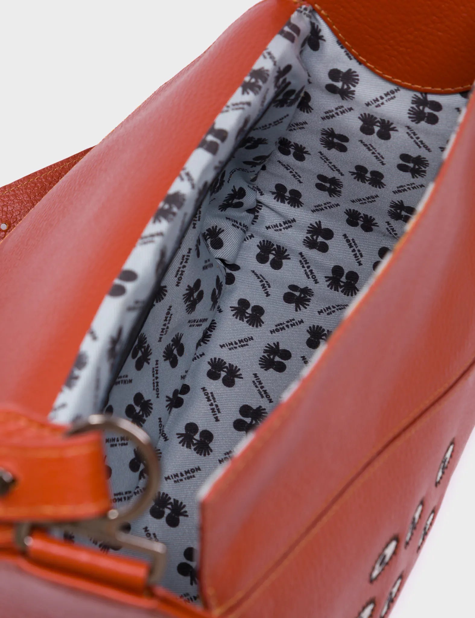 Houston Baked City Brown Leather Shoulder Bag - All Over Eyes Embroidery - Inside