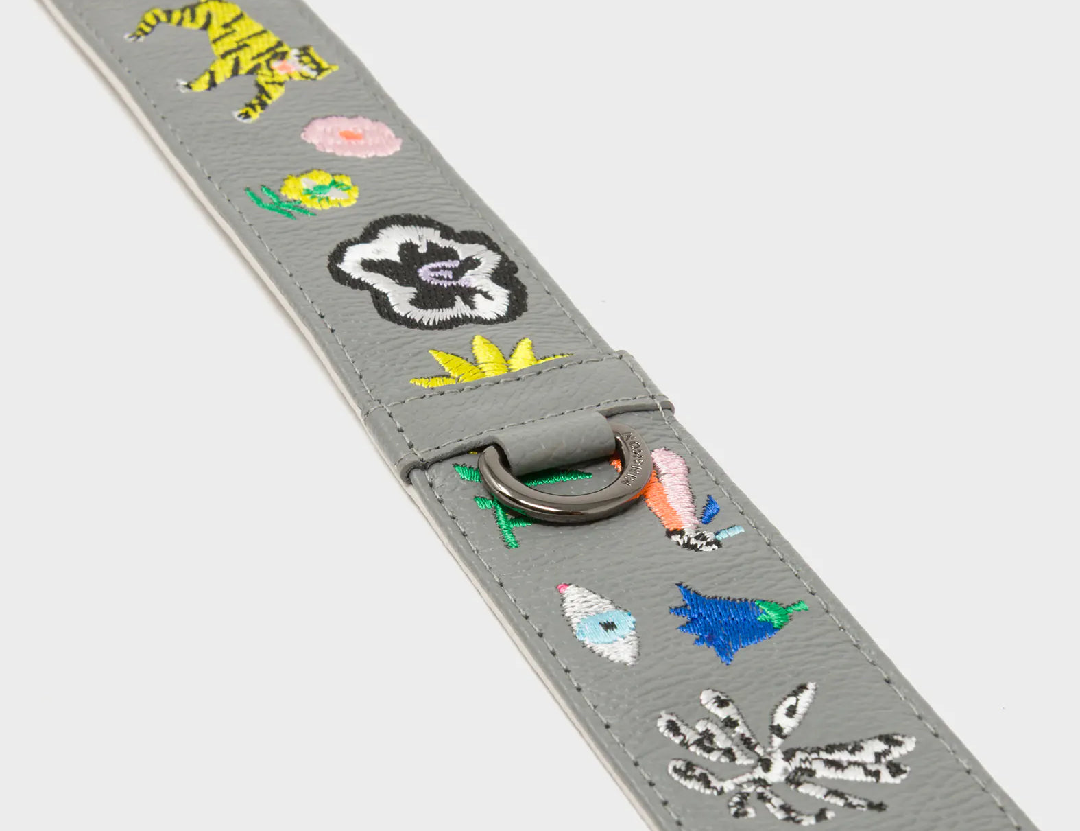 Detachable Gray Leather Shoulder Strap - Floralia Embroidery  - Detail View